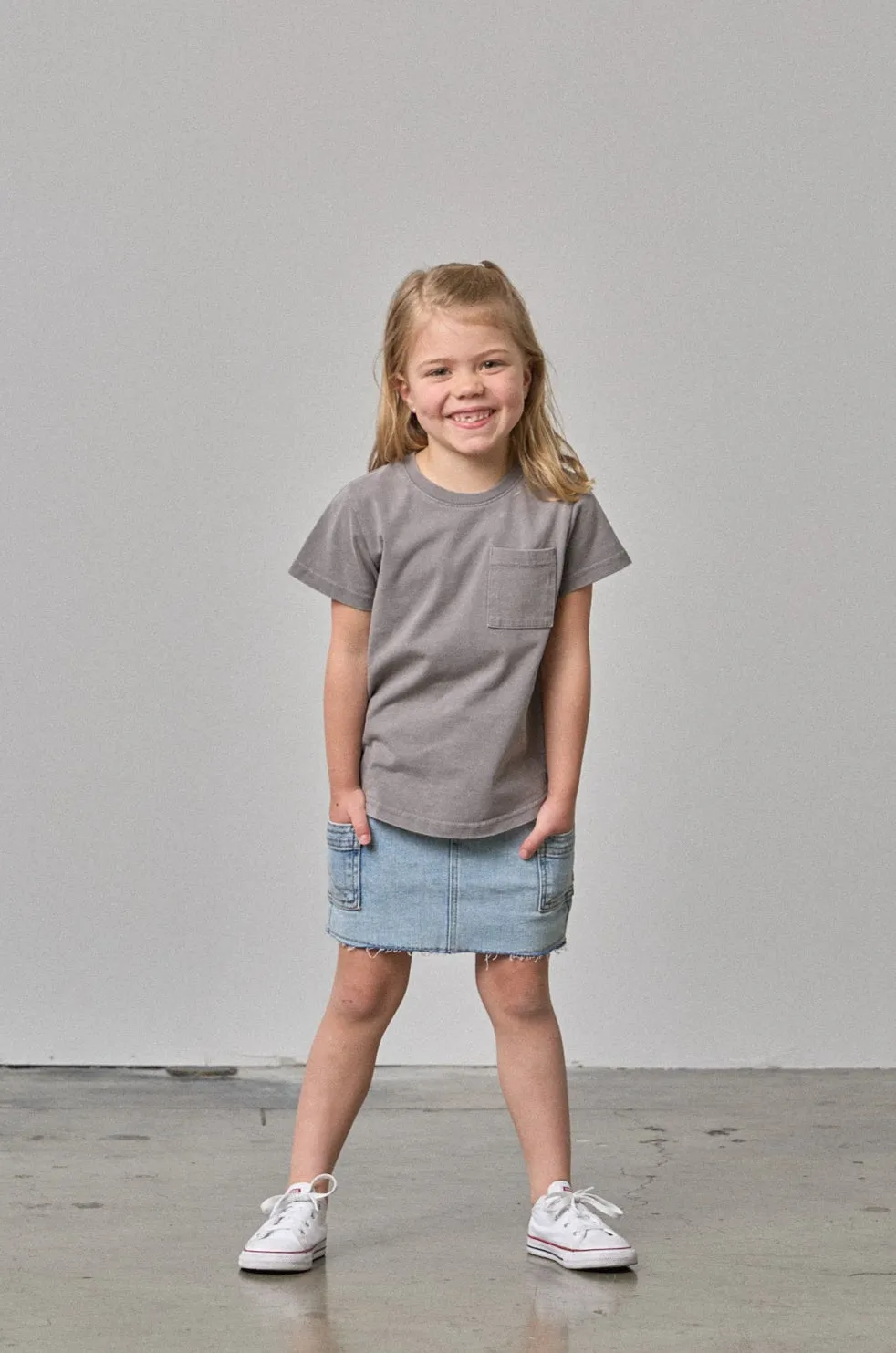 Acid Wash Pocket Tee - Grey,Kids