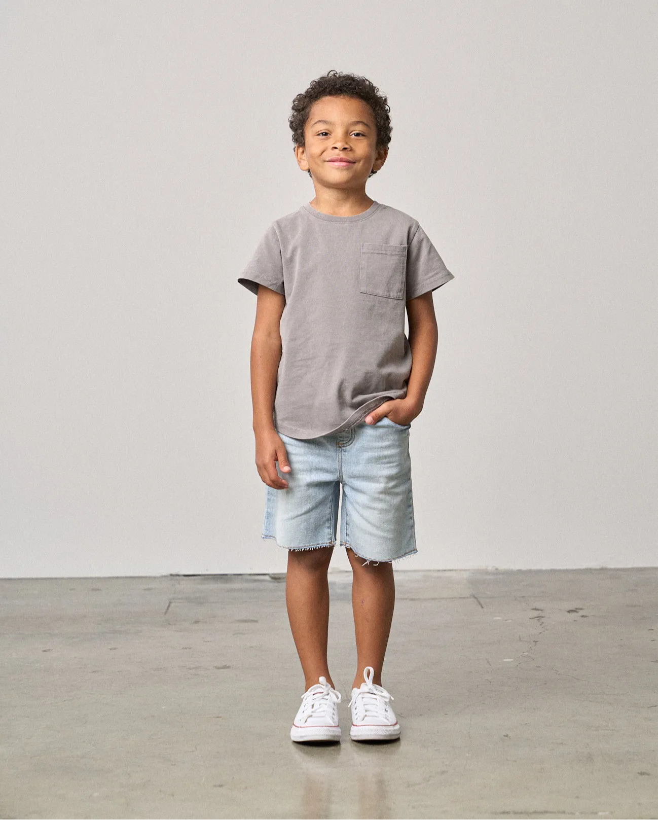 Acid Wash Pocket Tee - Grey,Kids