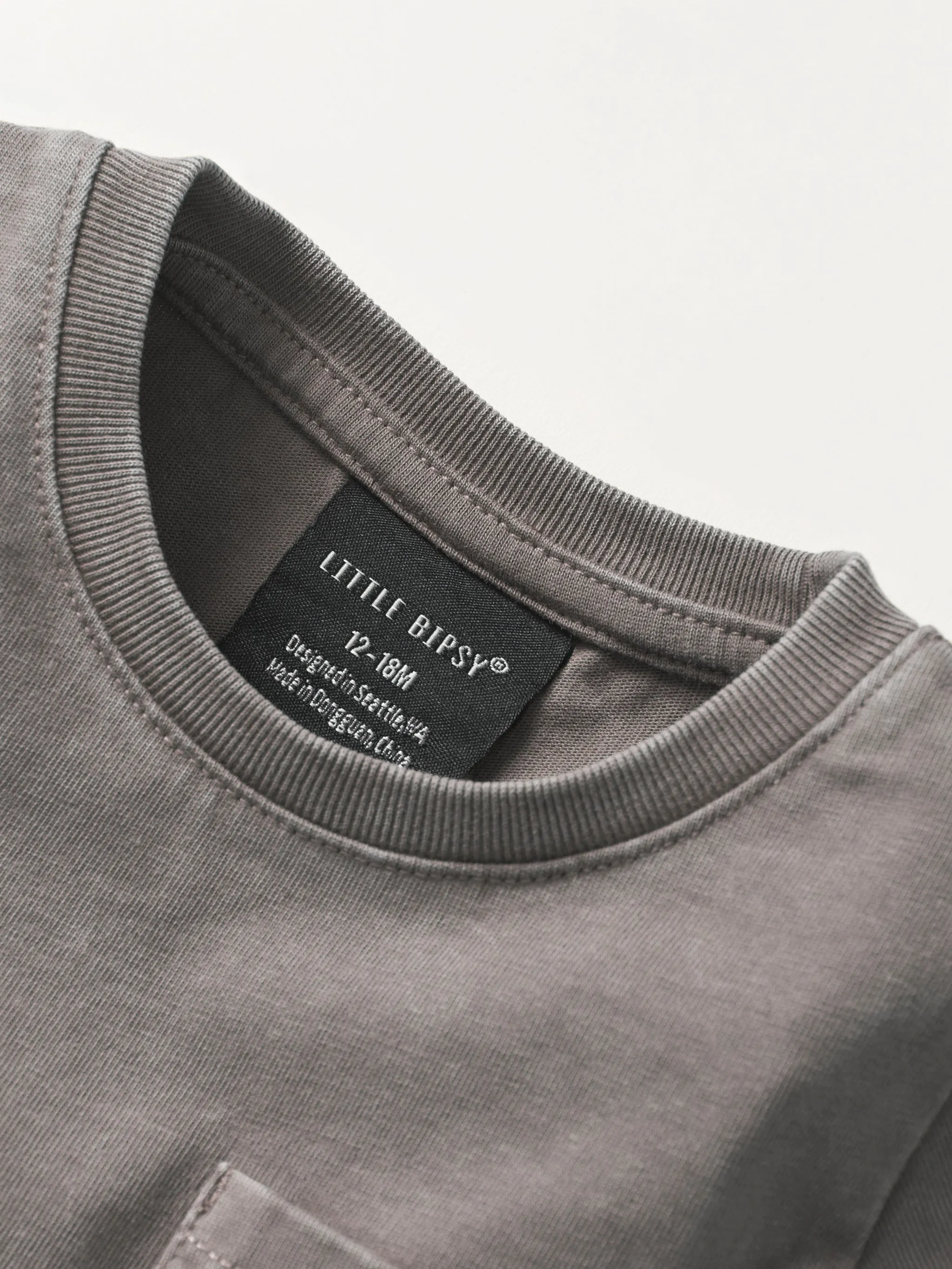 Acid Wash Pocket Tee - Grey,Kids