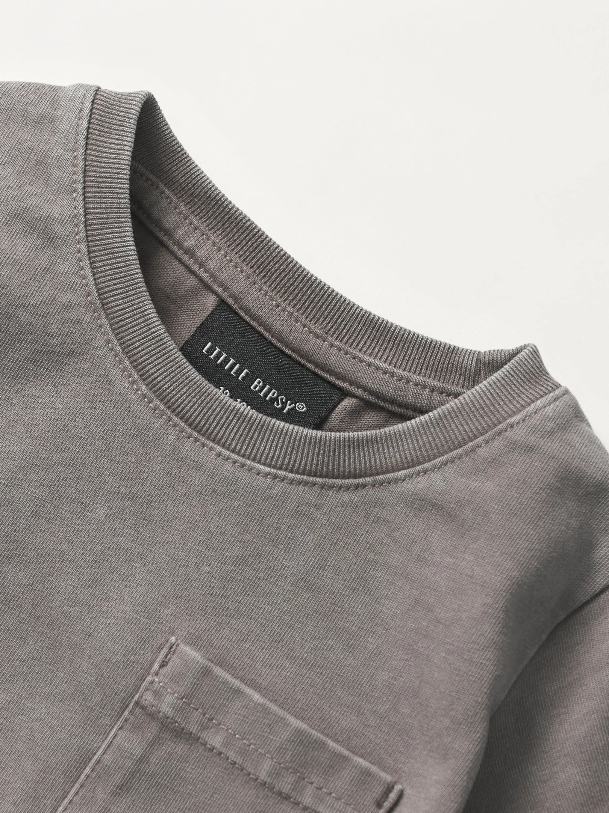Acid Wash Pocket Tee - Grey,Kids