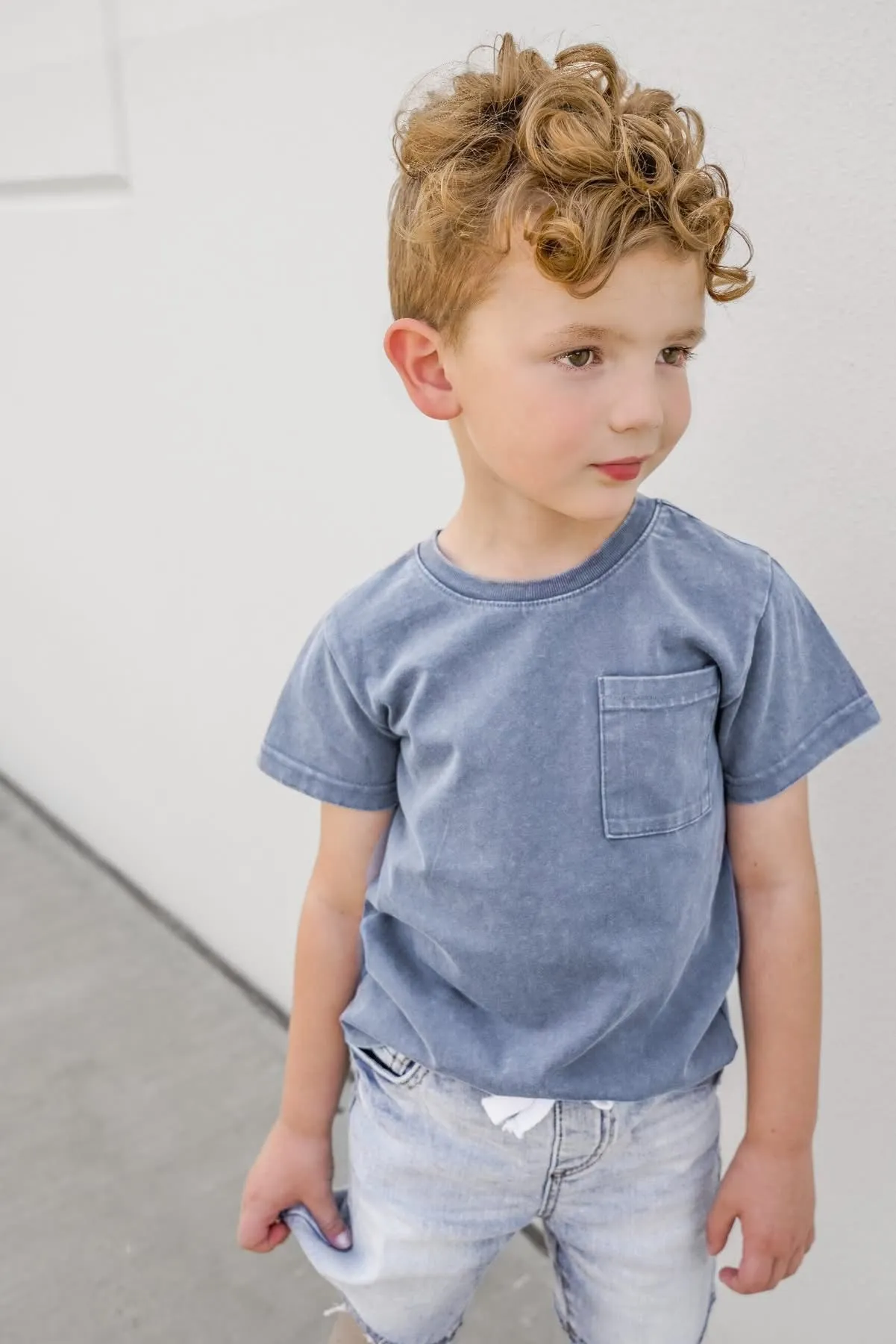 Acid Wash Pocket Tee - Navy,Kids