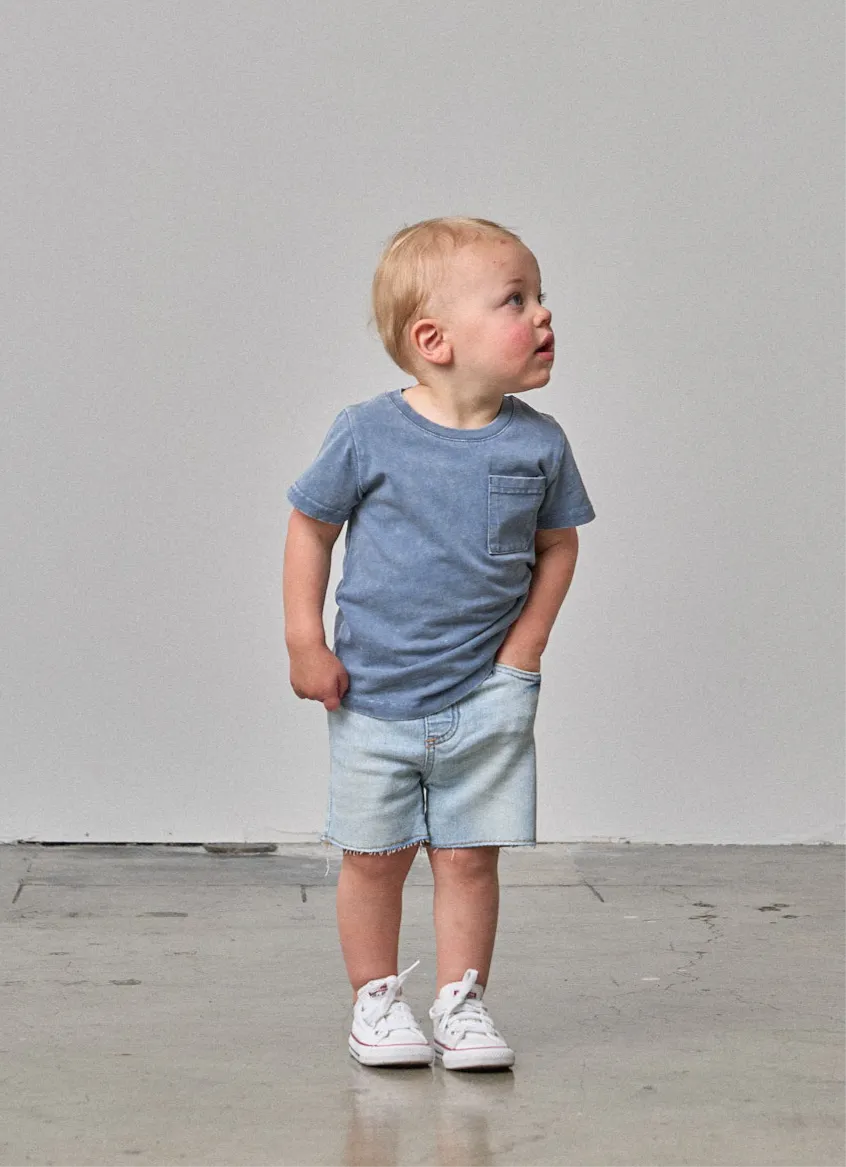 Acid Wash Pocket Tee - Navy,Kids
