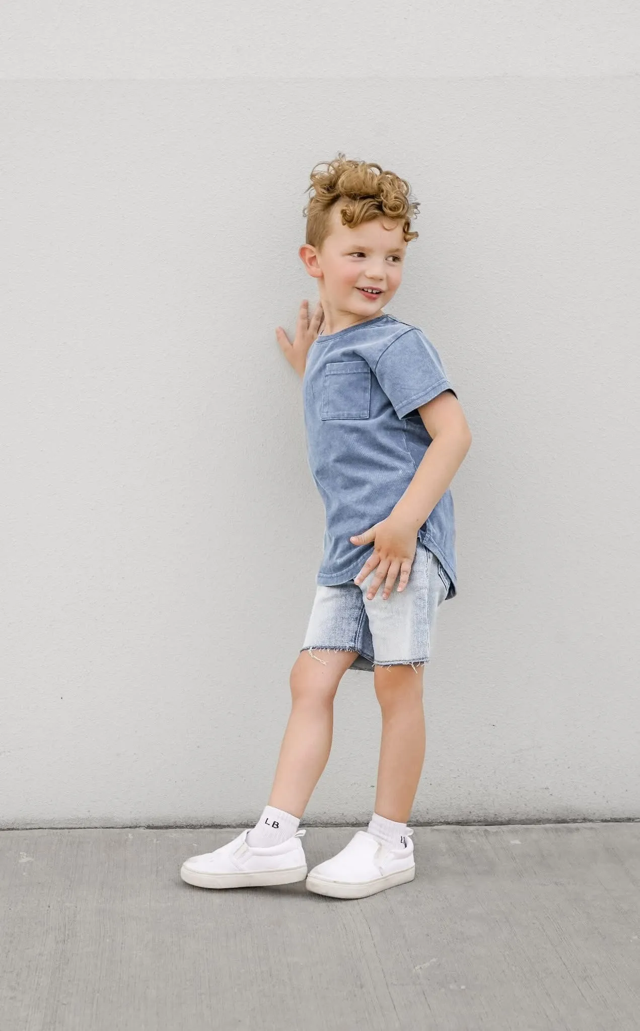 Acid Wash Pocket Tee - Navy,Kids