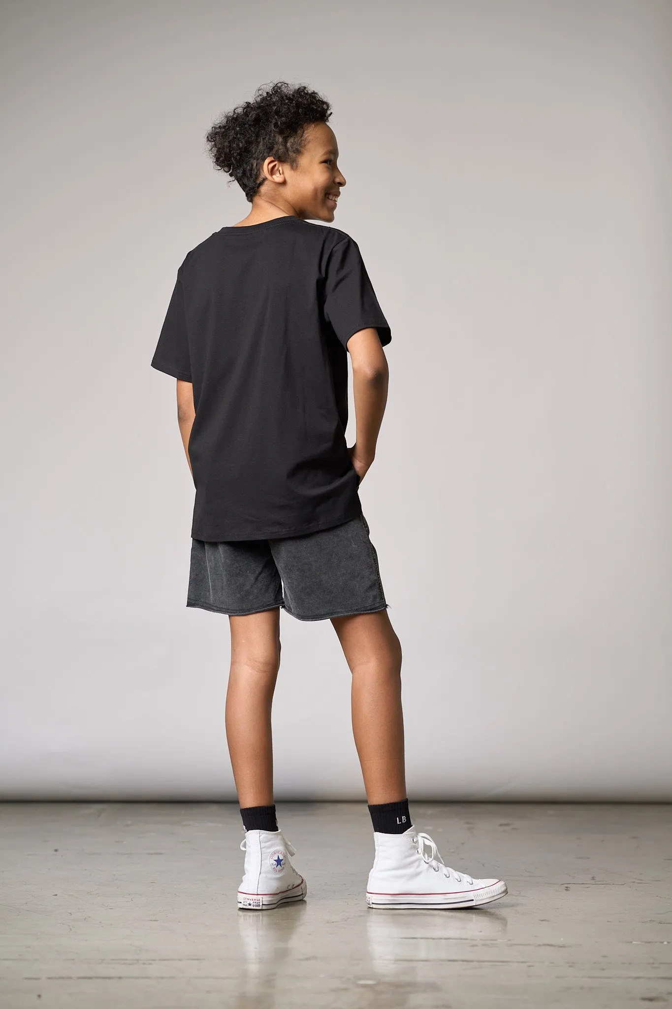 Acid Wash Raw Edge Harem Short - Black,Kids