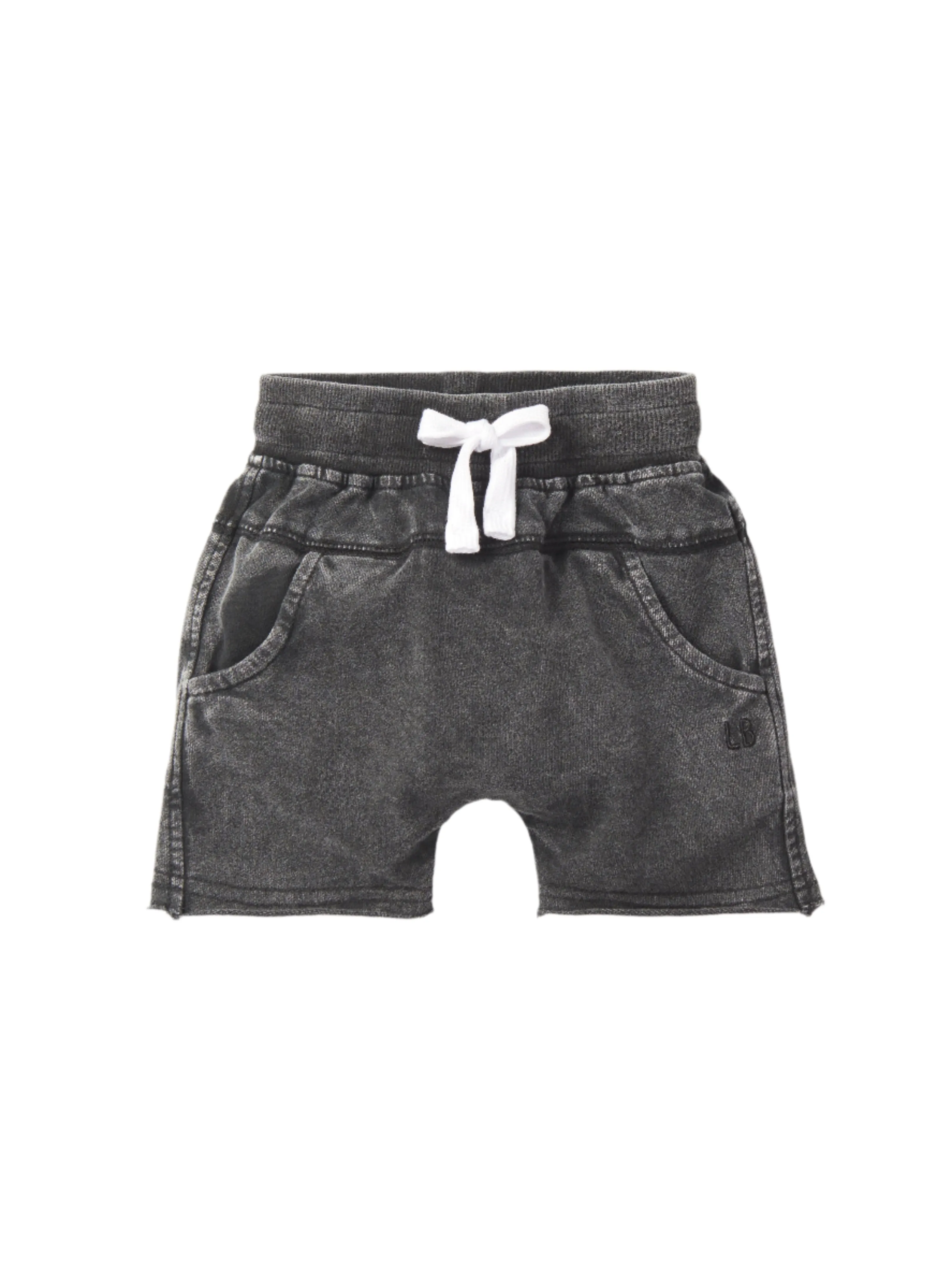 Acid Wash Raw Edge Harem Short - Black,Kids