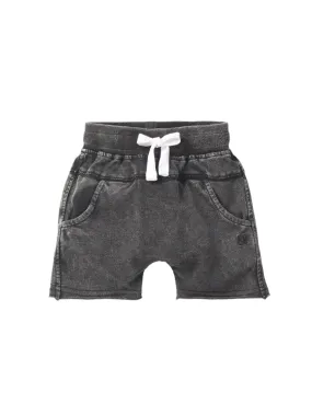 Acid Wash Raw Edge Harem Short - Black,Kids
