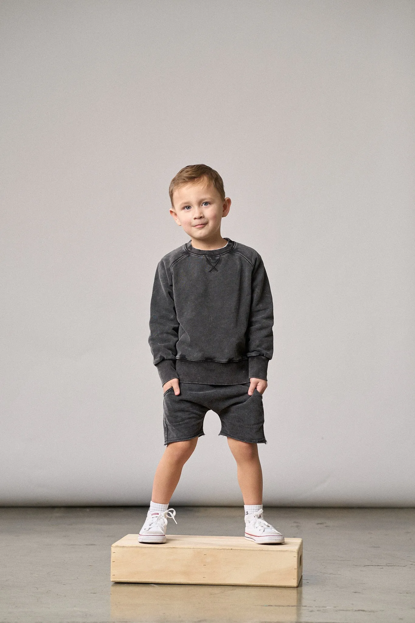 Acid Wash Raw Edge Harem Short - Black,Kids