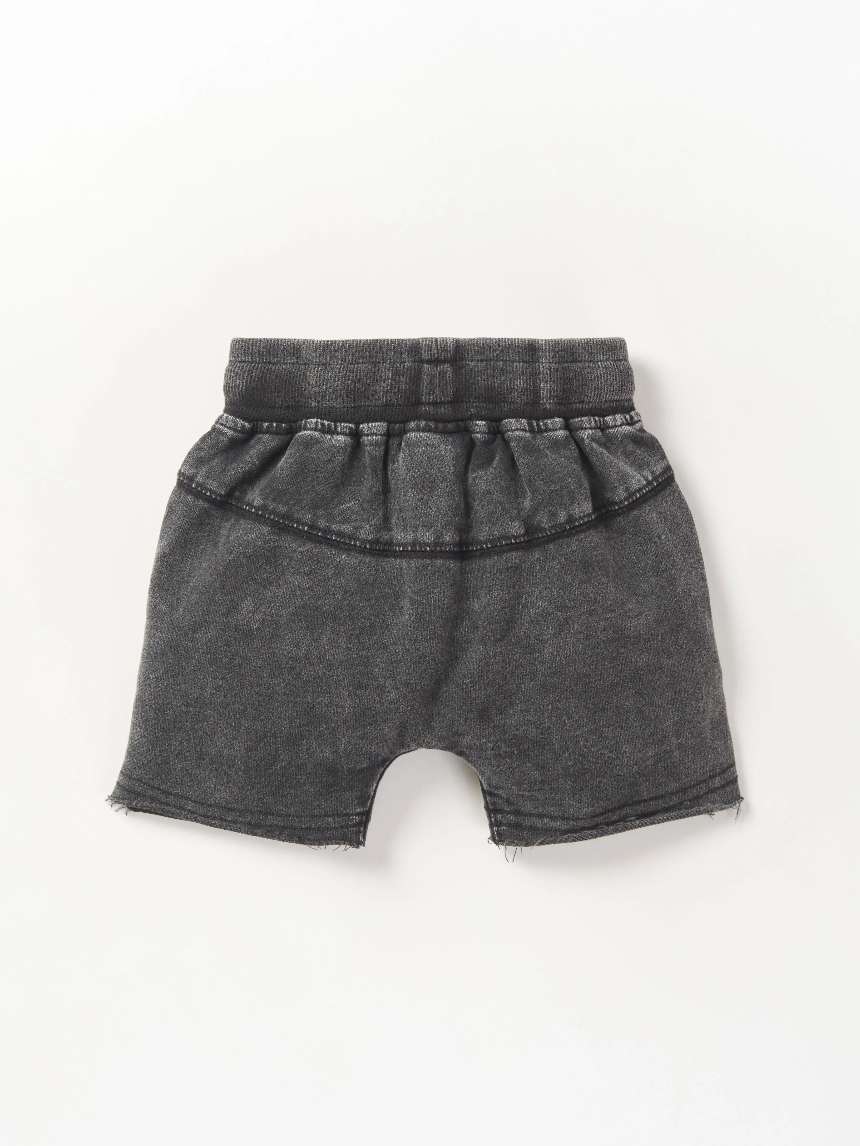 Acid Wash Raw Edge Harem Short - Black,Kids
