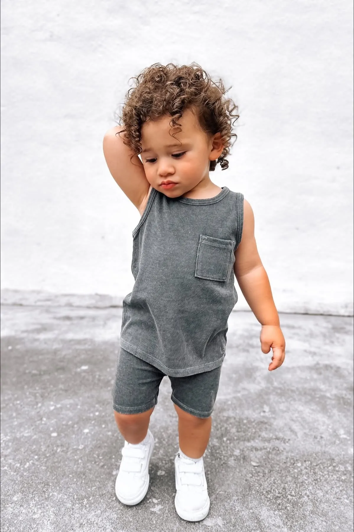 Acid Wash Ribbed Short - Black,Kids