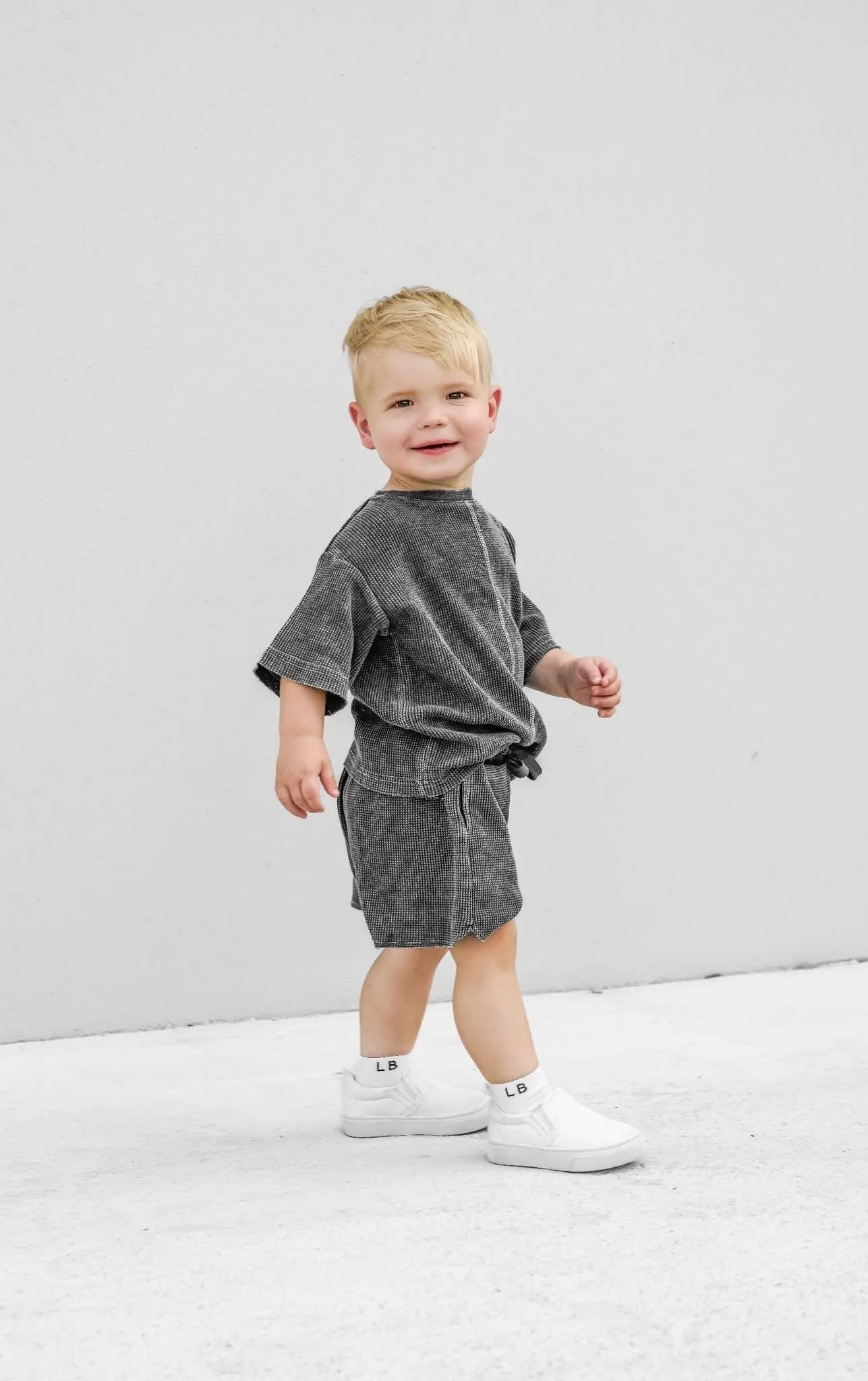 Acid Wash Waffle Short - Black,Kids