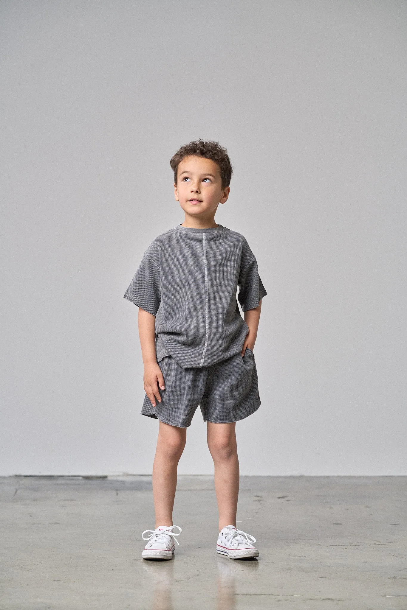 Acid Wash Waffle Short - Black,Kids