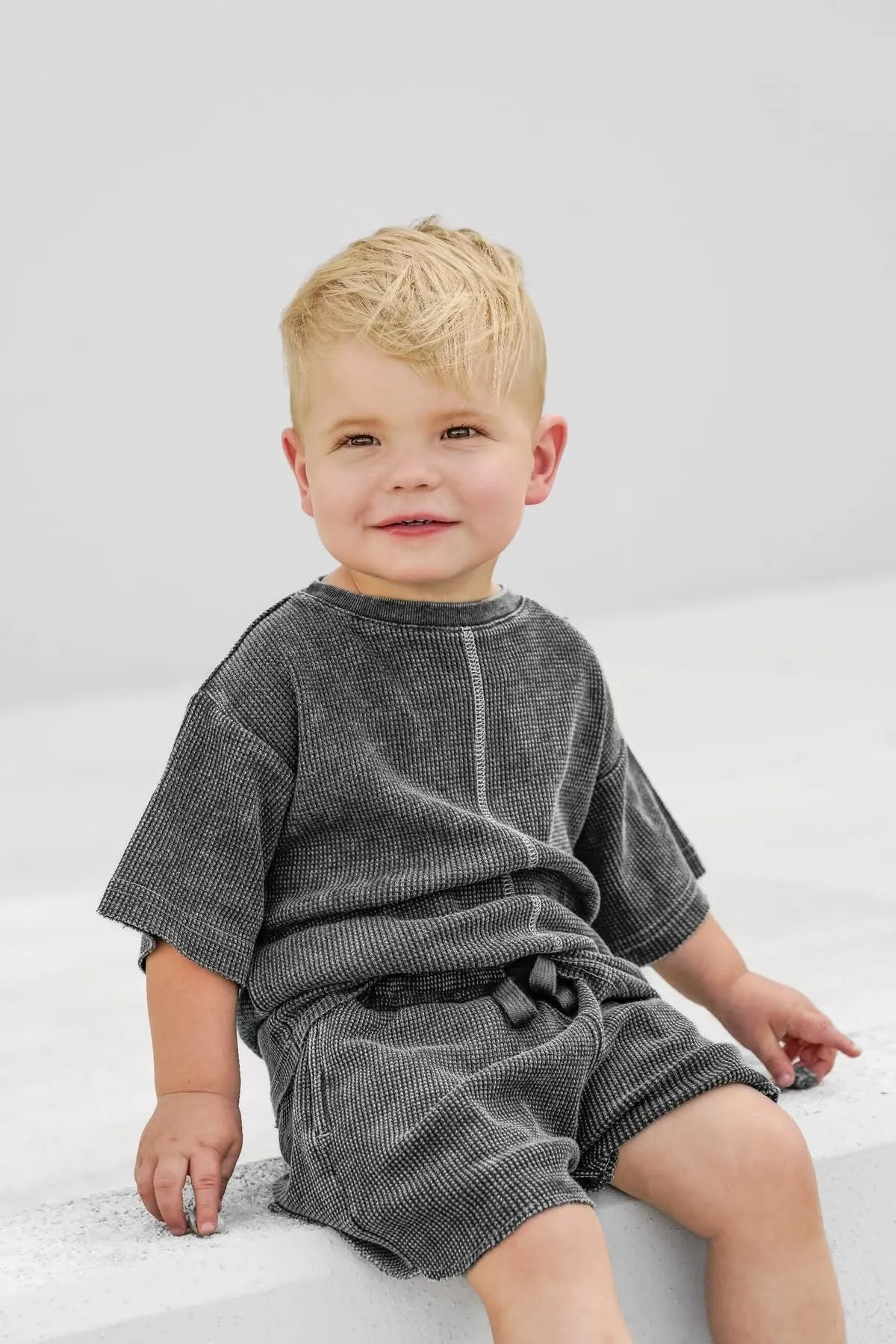 Acid Wash Waffle Short - Black,Kids