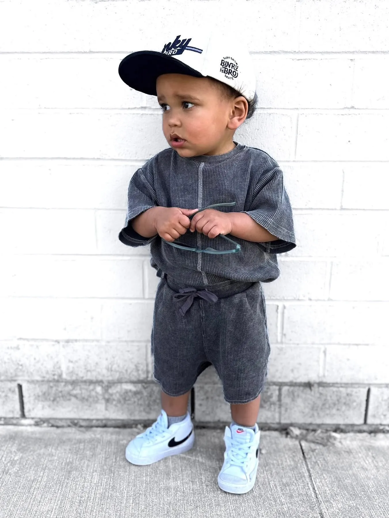 Acid Wash Waffle Short - Black,Kids