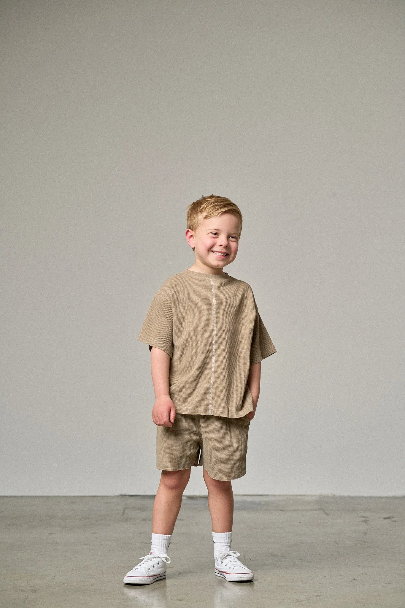 Acid Wash Waffle Short - Mushroom,Kids