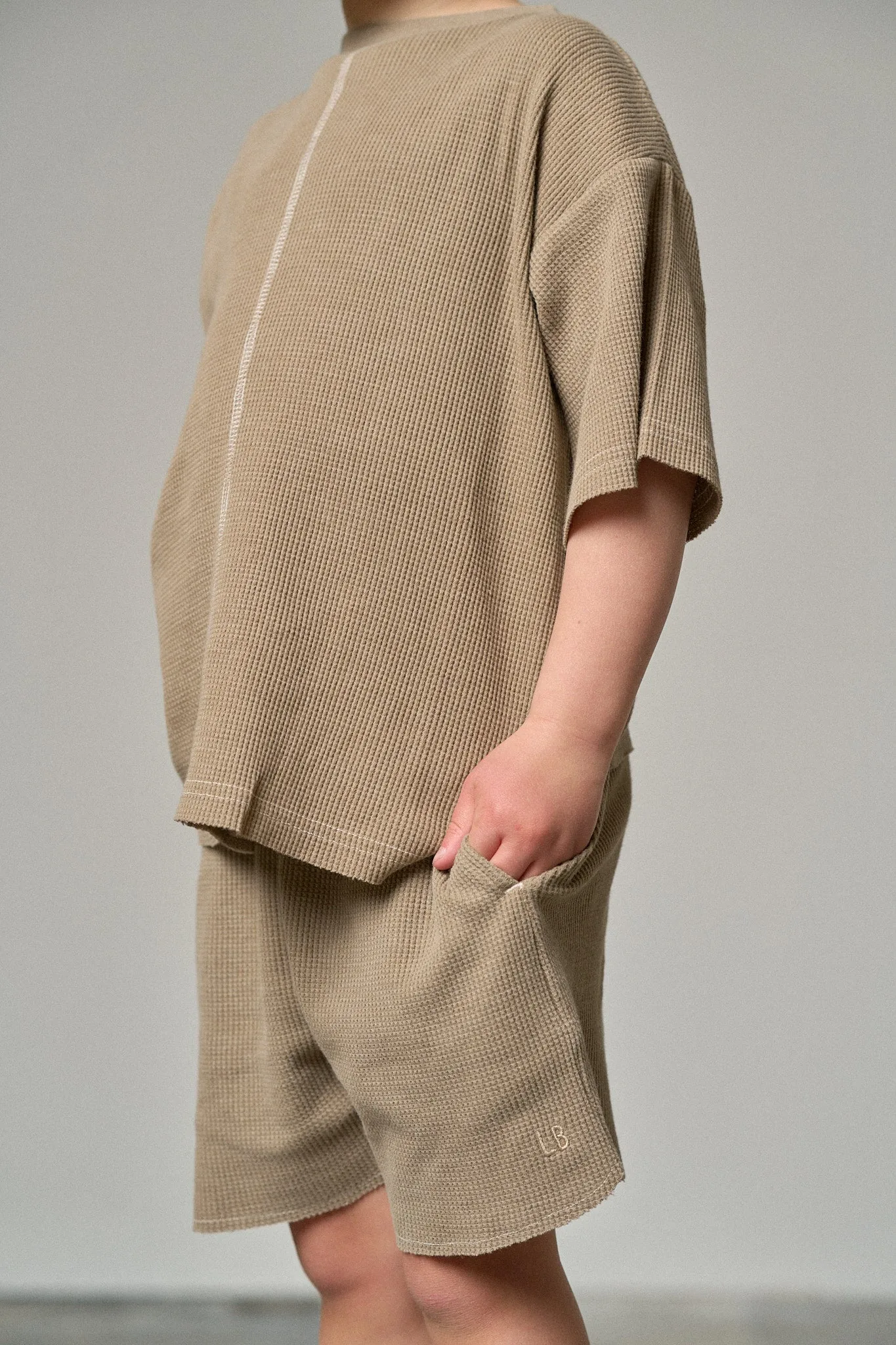 Acid Wash Waffle Short - Mushroom,Kids