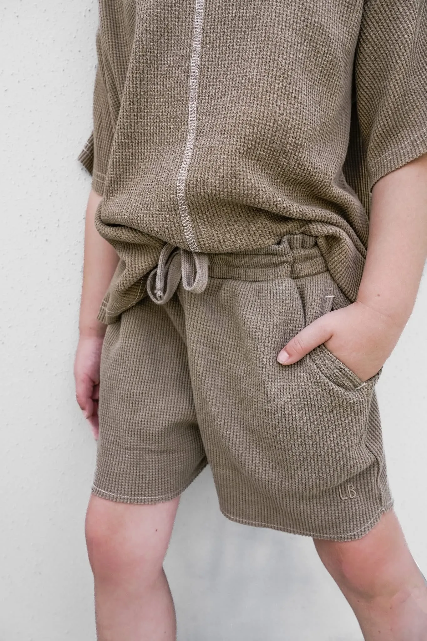 Acid Wash Waffle Short - Mushroom,Kids