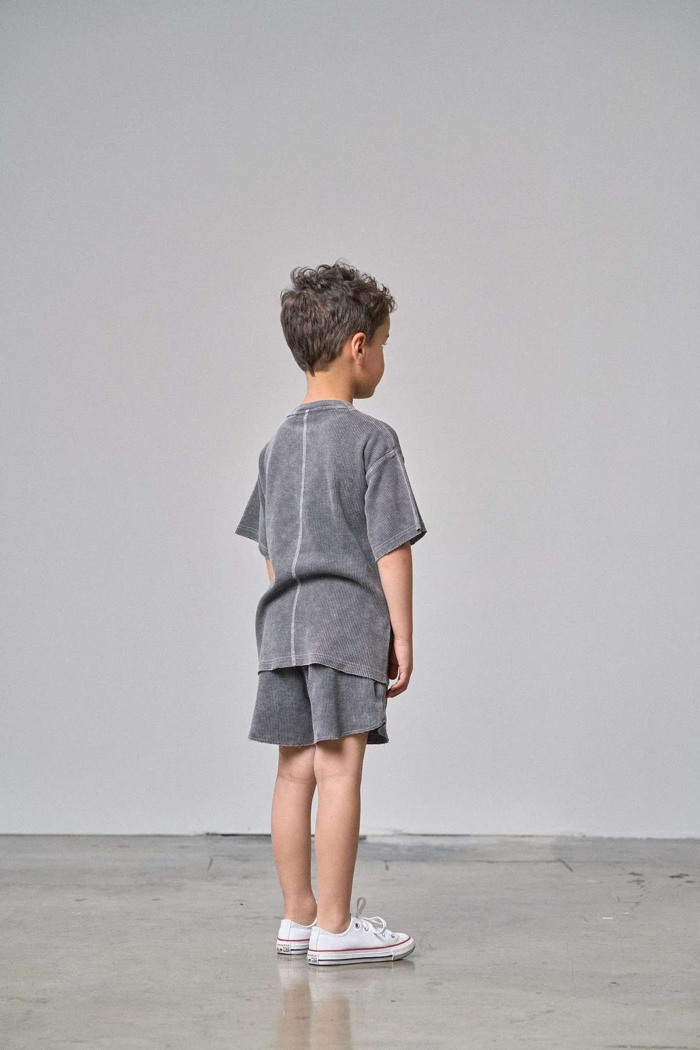 Acid Wash Waffle Tee - Black,Kids