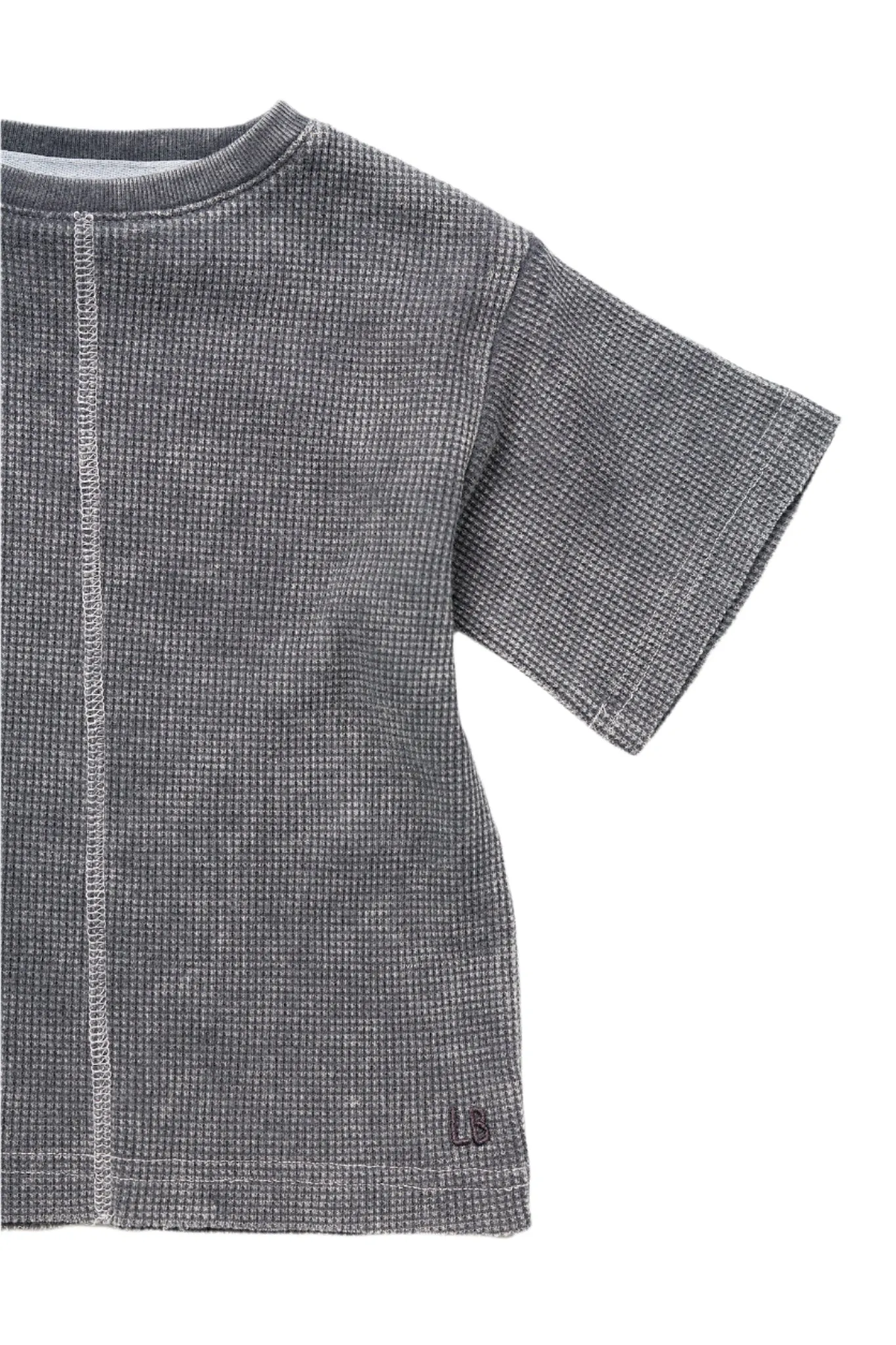 Acid Wash Waffle Tee - Black,Kids