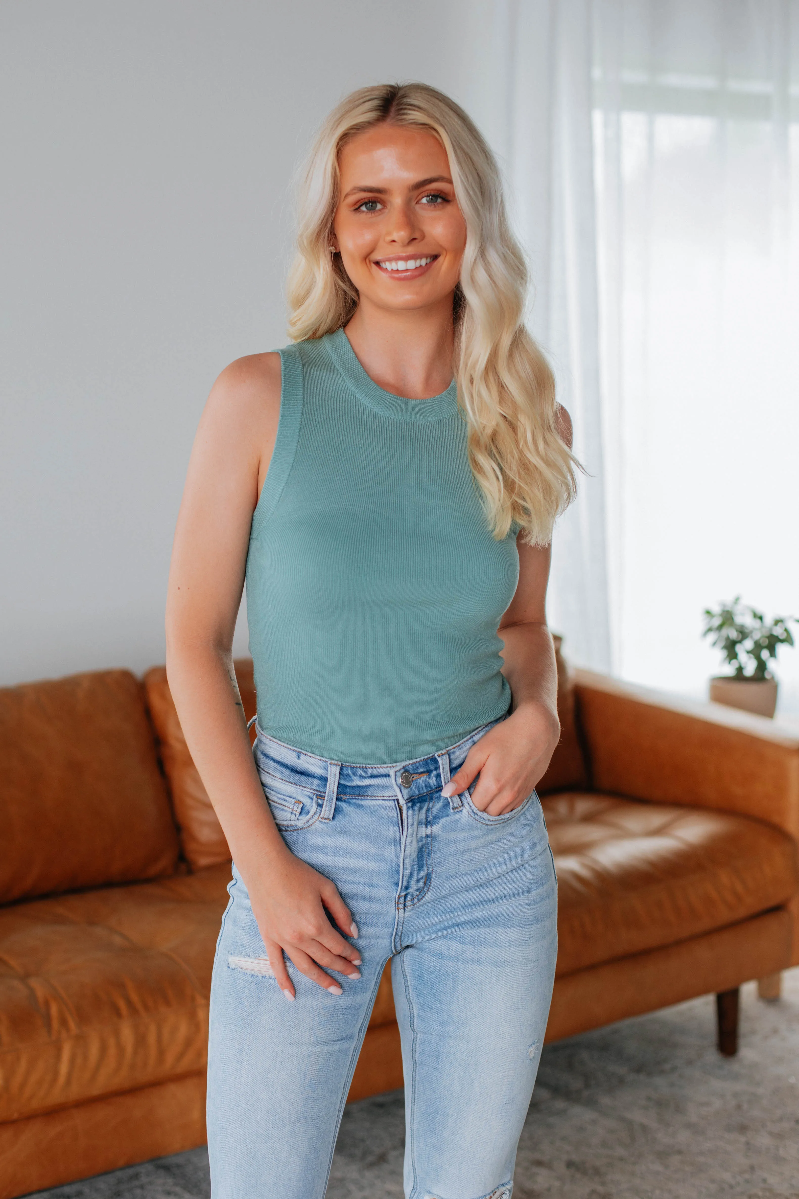 Adrianna Knit Tank - Jade,Women Tank