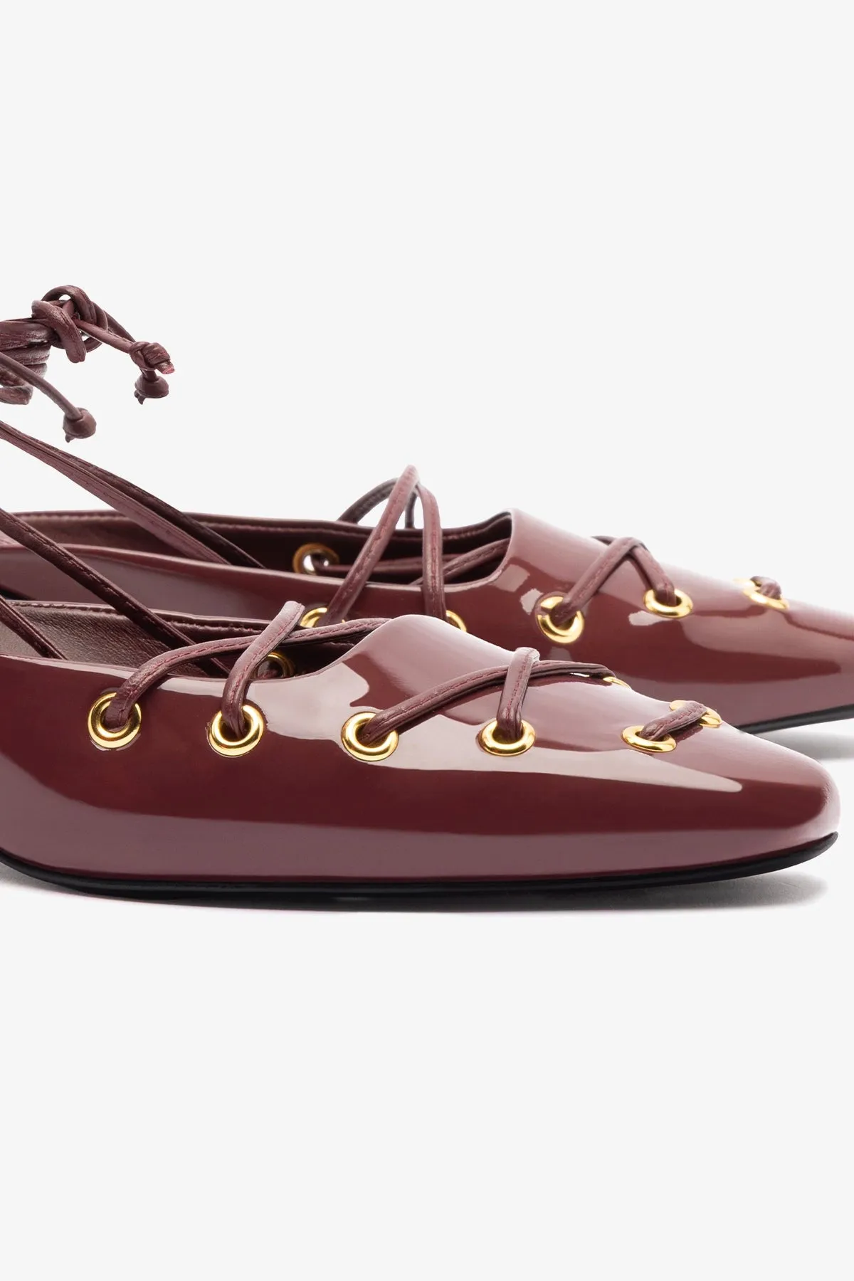 Amal Lace Up Pump In Burgundy Leather,Women Heel
