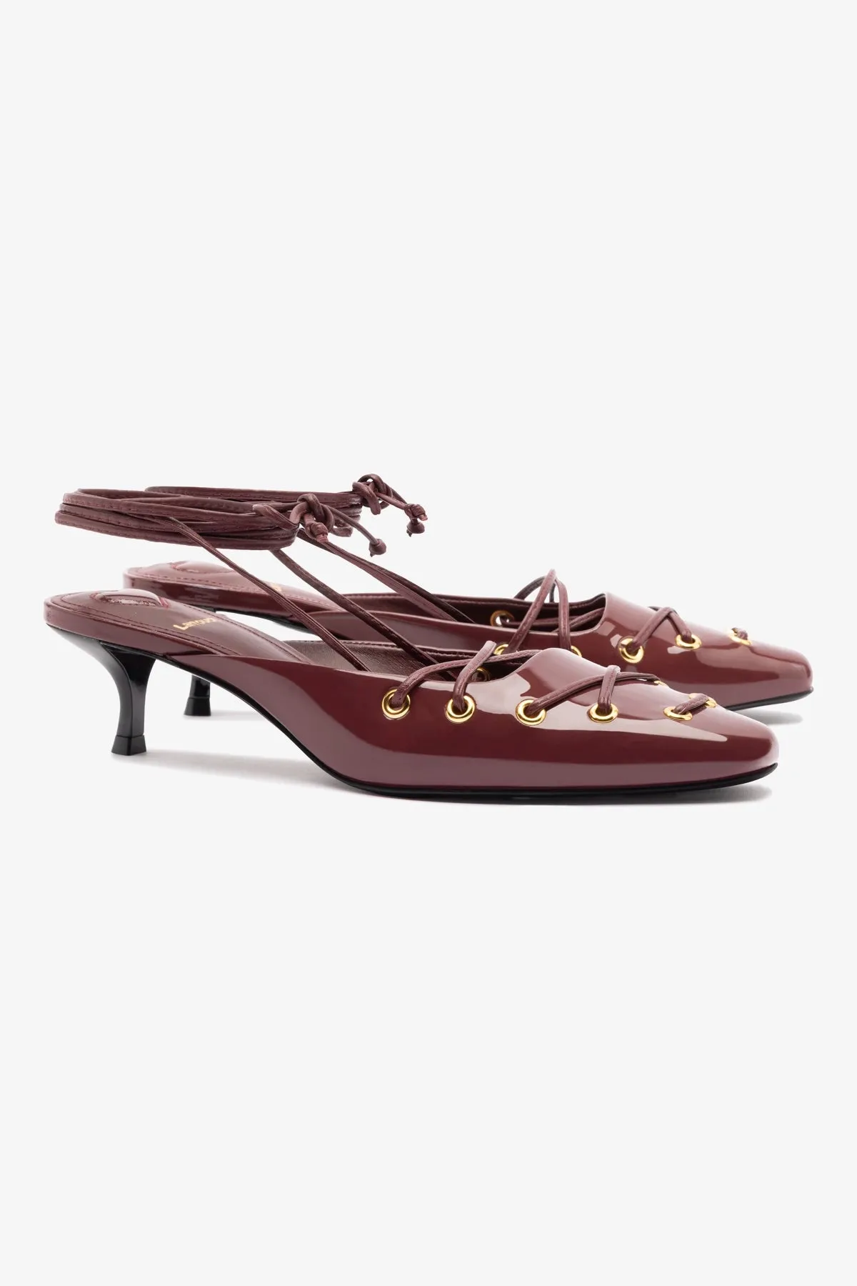 Amal Lace Up Pump In Burgundy Leather,Women Heel