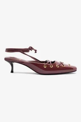 Amal Lace Up Pump In Burgundy Leather,Women Heel