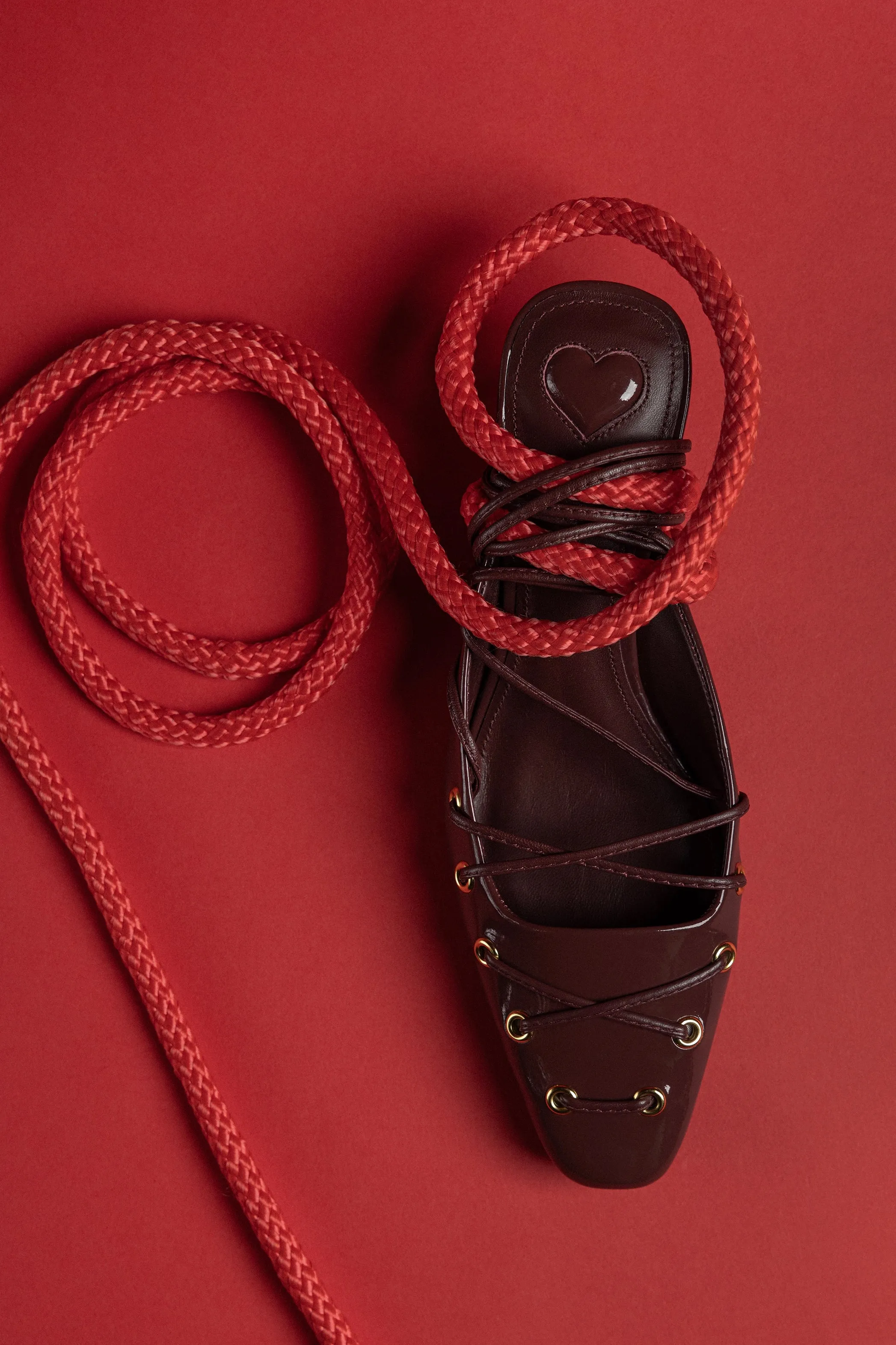 Amal Lace Up Pump In Burgundy Leather,Women Heel