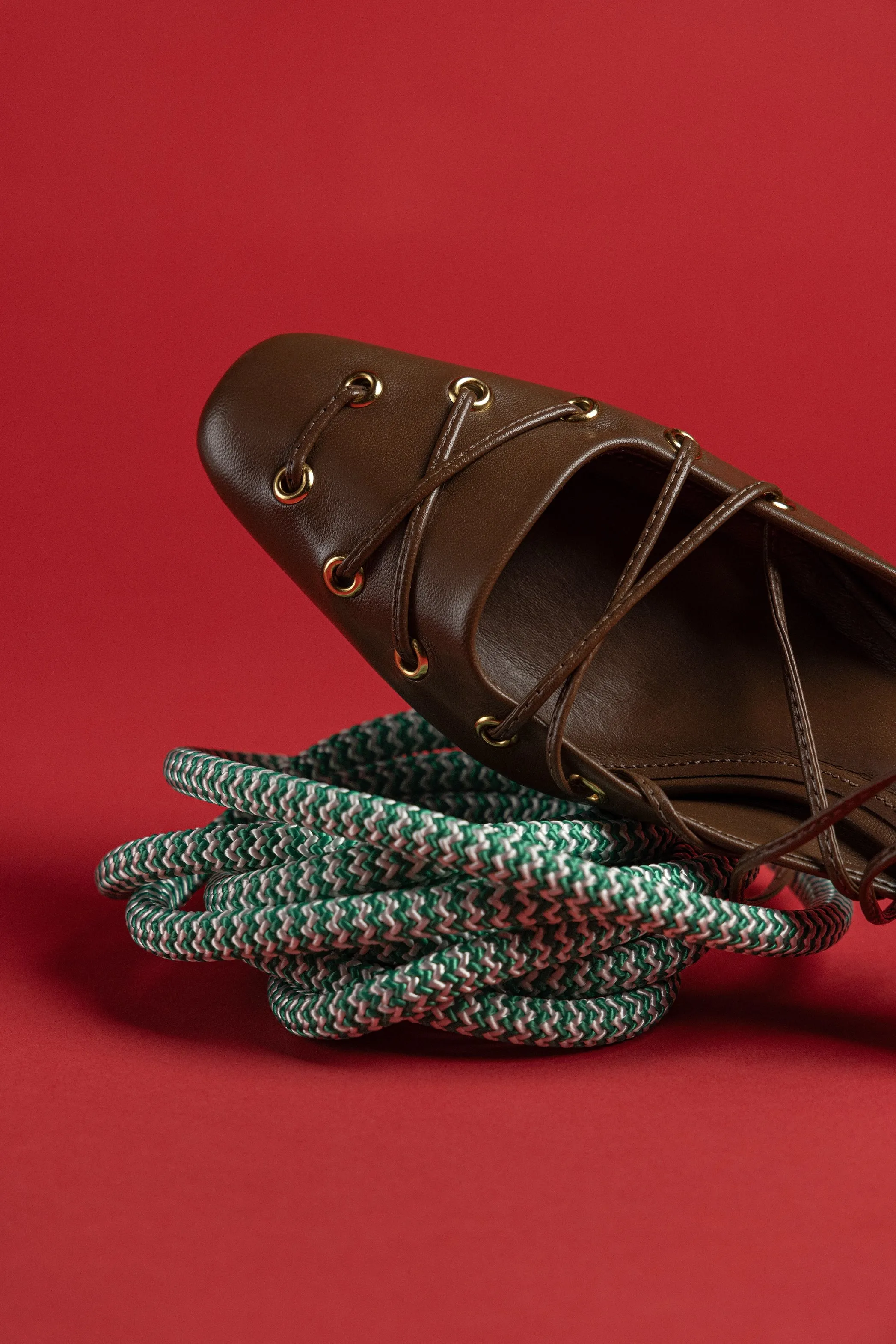 Amal Lace Up Pump In Burnt Umber Leather,Women Heel