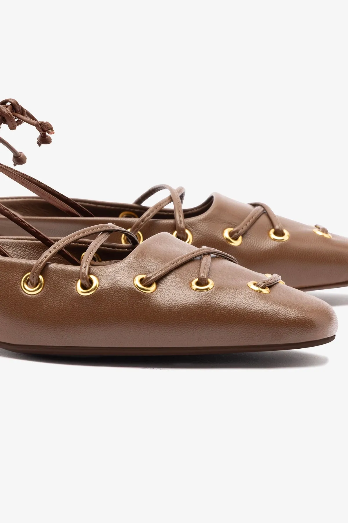 Amal Lace Up Pump In Burnt Umber Leather,Women Heel