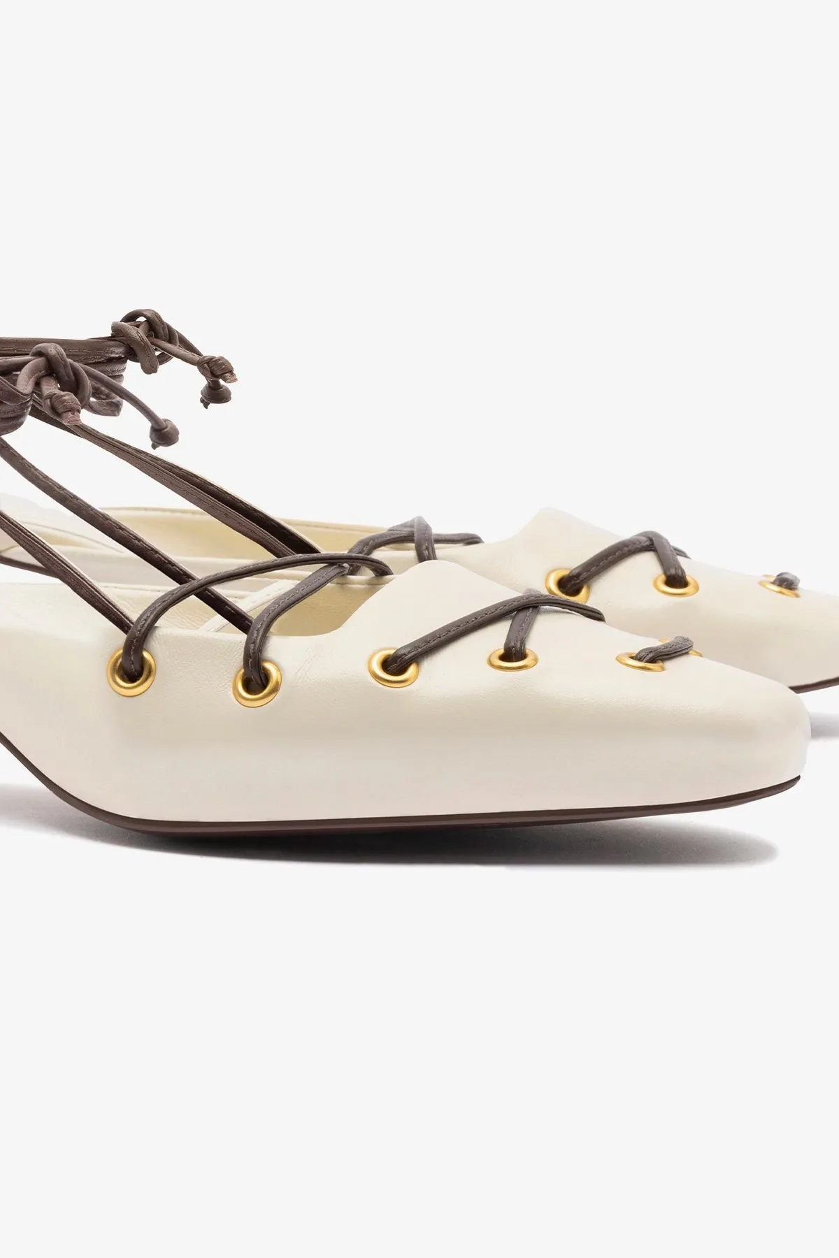 Amal Lace Up Pump In Ivory Leather,Women Heel