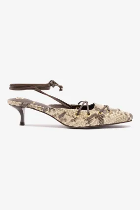 Amal Lace Up Pump In Neutral Printed Snake,Women Heel