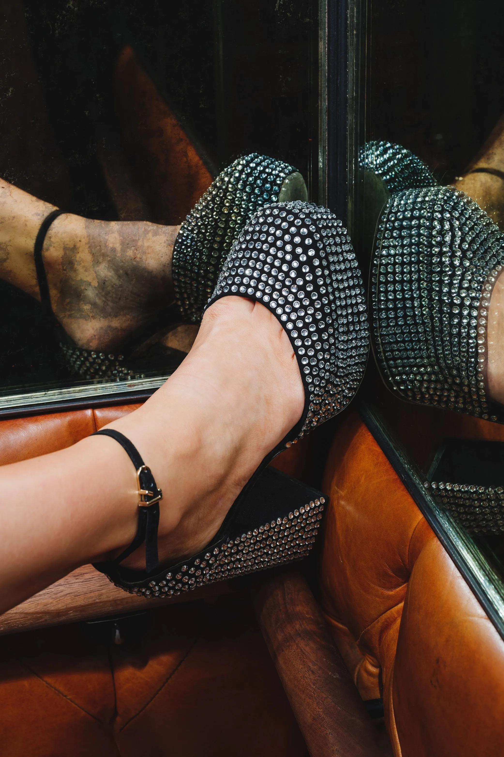 Ari Crystal Pump In Black Suede,Women Heel