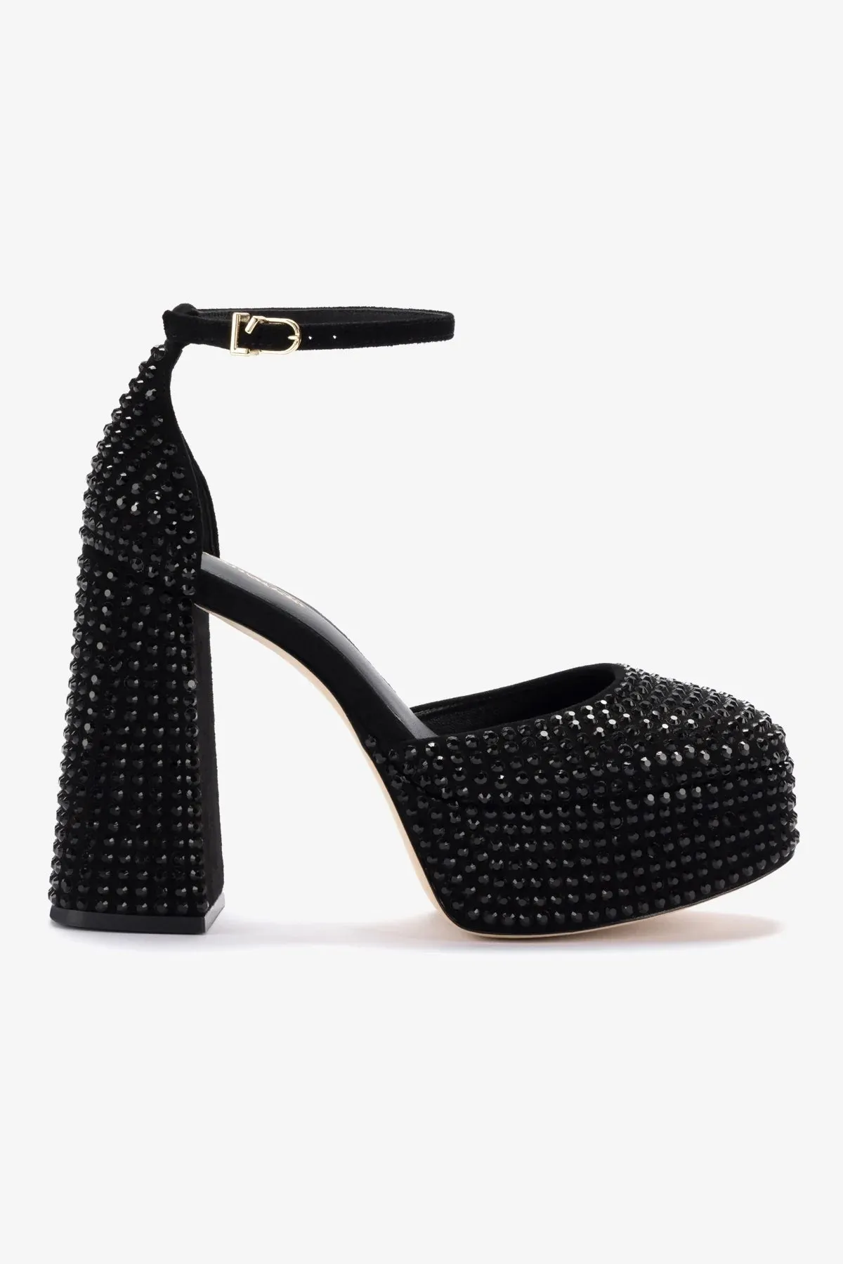 Ari Crystal Pump In Monochrome Black Suede,Women Heel