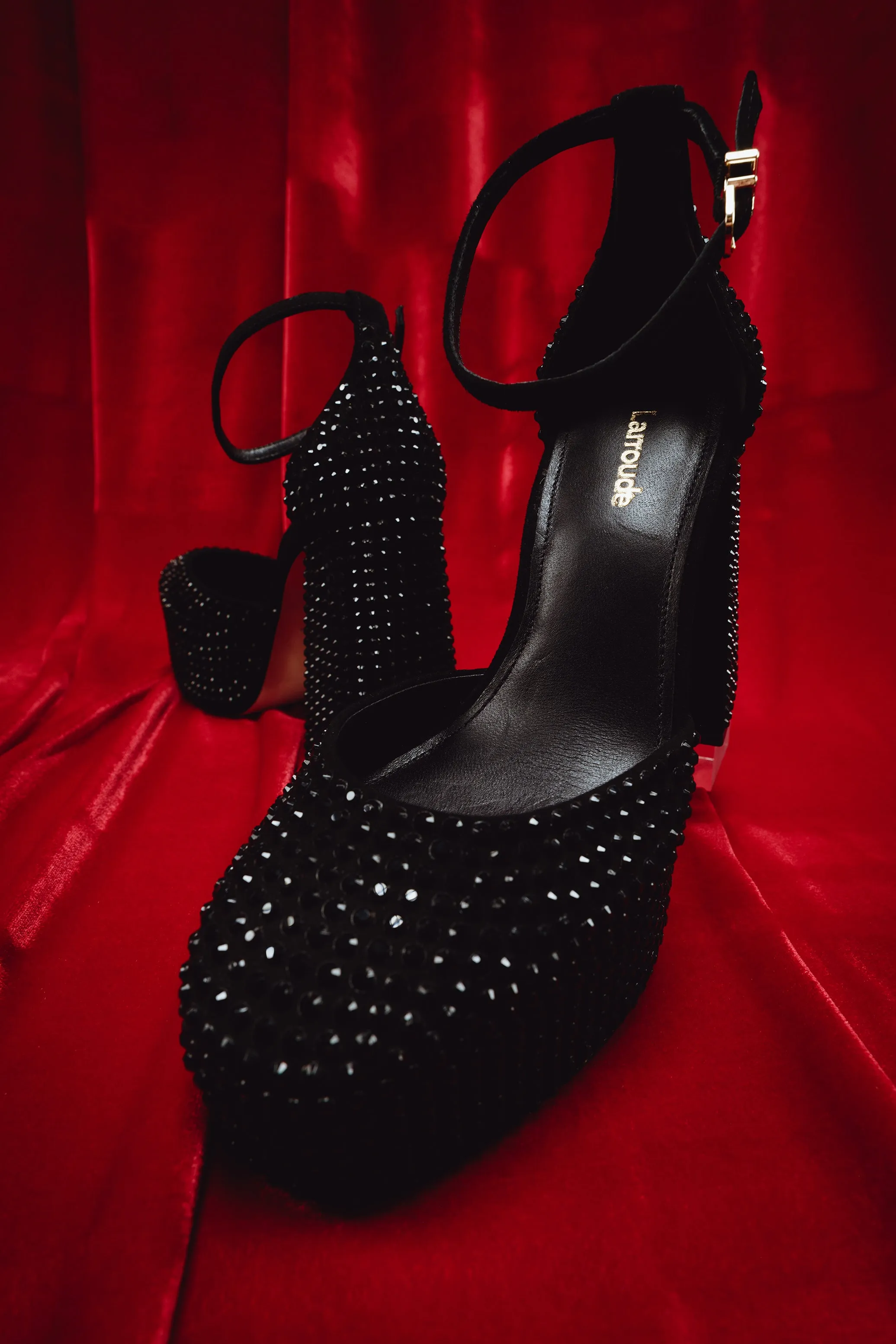 Ari Crystal Pump In Monochrome Black Suede,Women Heel