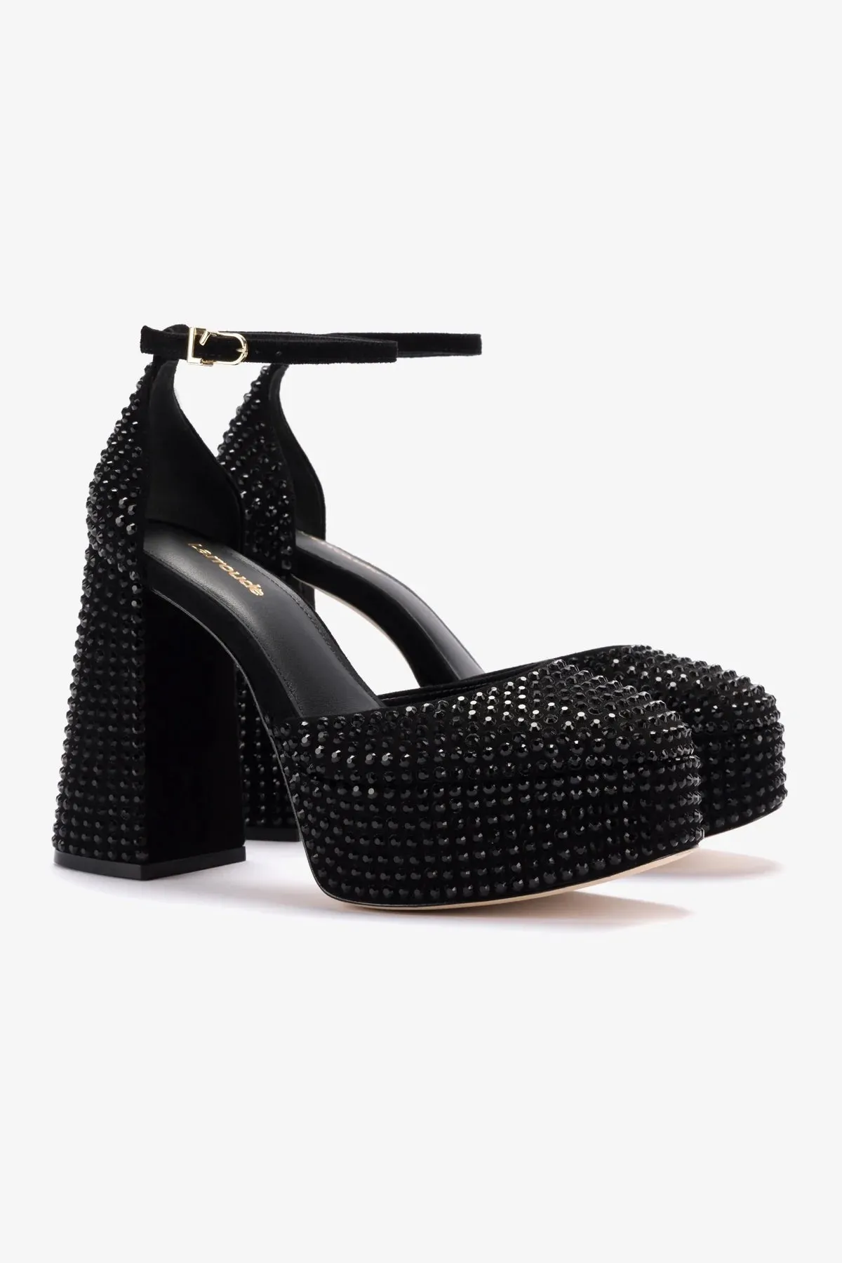 Ari Crystal Pump In Monochrome Black Suede,Women Heel