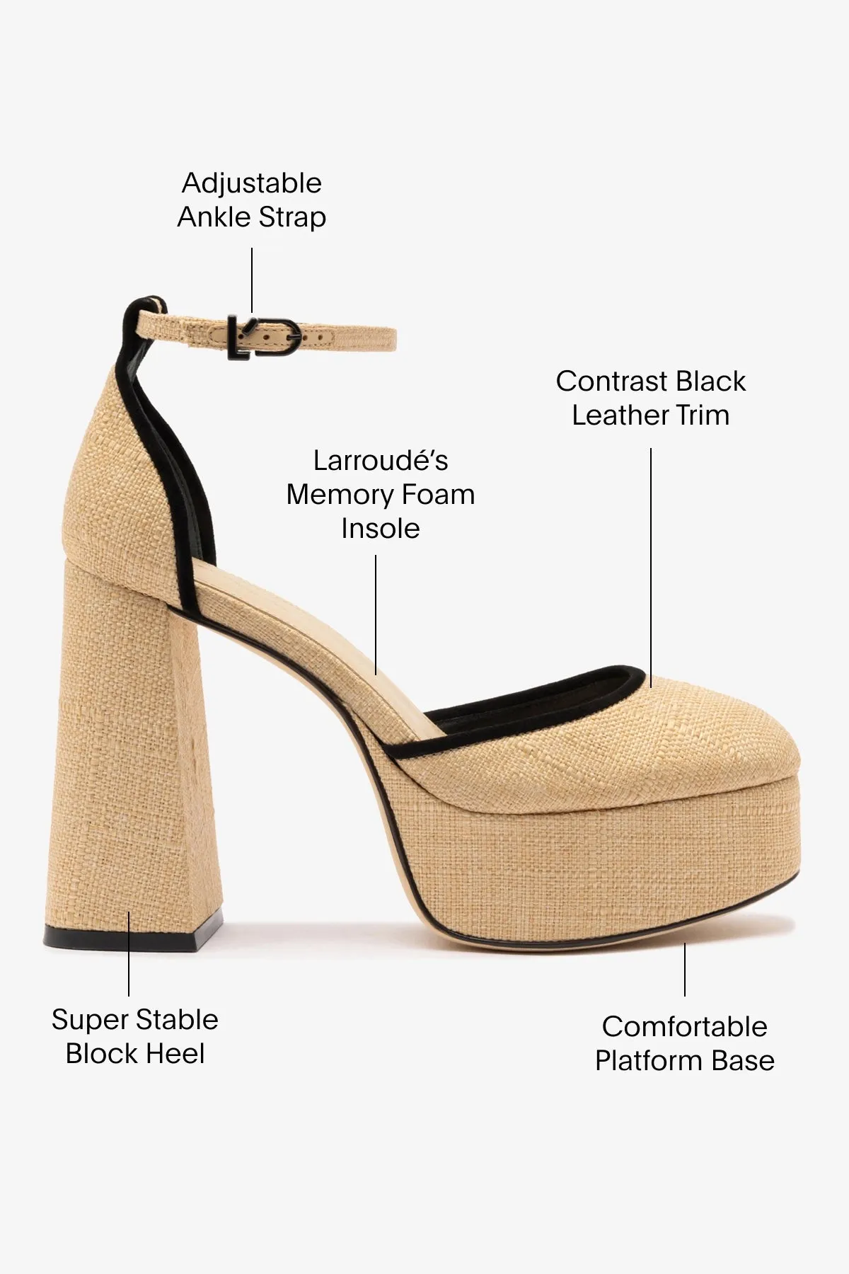 Ari Pump In Beige Raffia and Black Trimming,Women Heel