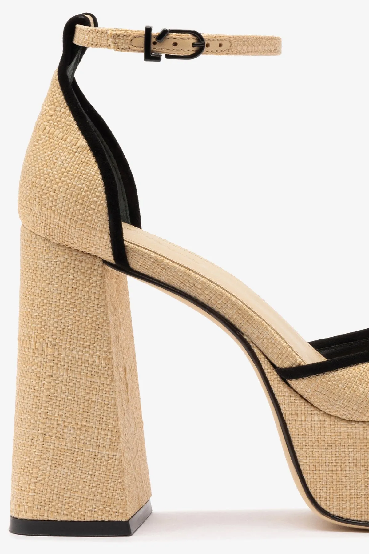 Ari Pump In Beige Raffia and Black Trimming,Women Heel