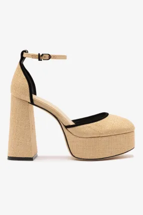 Ari Pump In Beige Raffia and Black Trimming,Women Heel