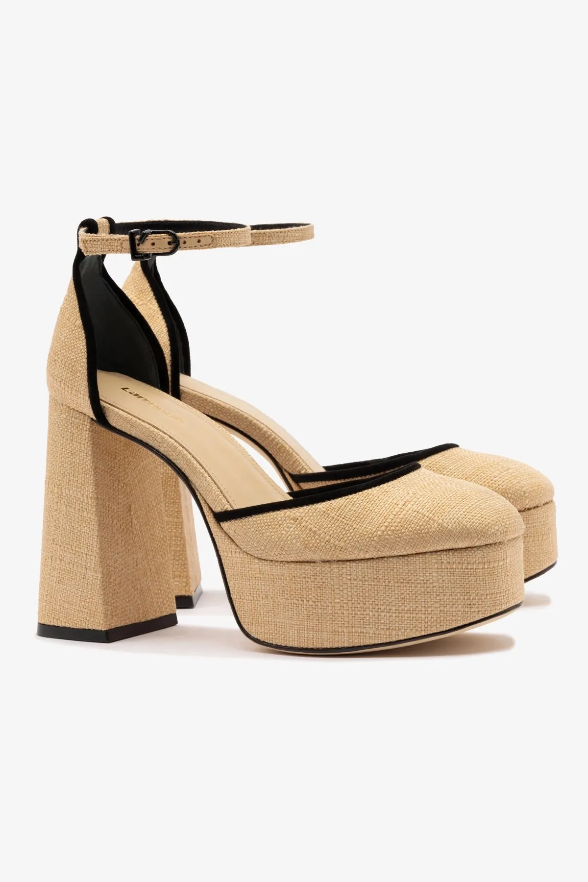 Ari Pump In Beige Raffia and Black Trimming,Women Heel