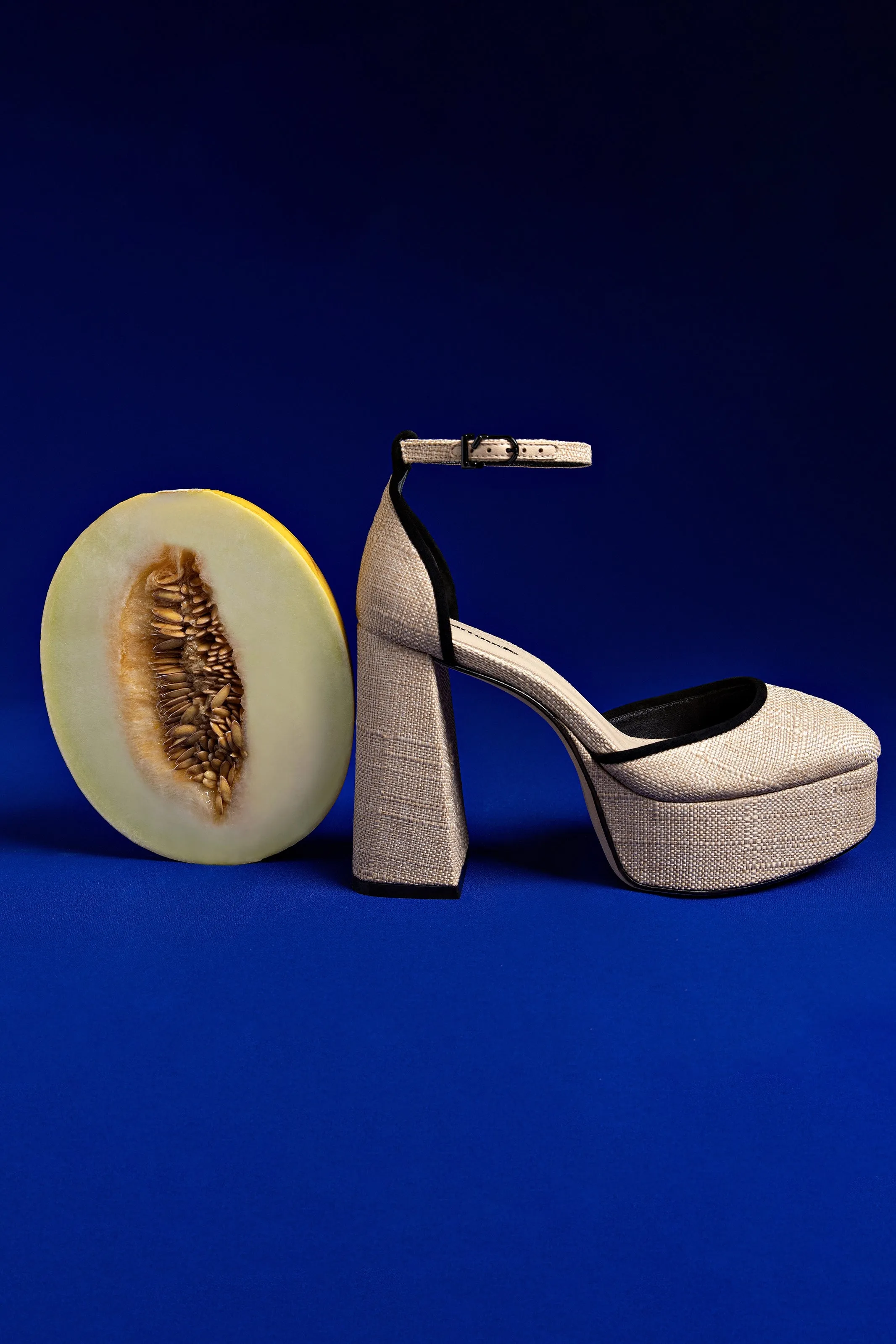 Ari Pump In Beige Raffia and Black Trimming,Women Heel