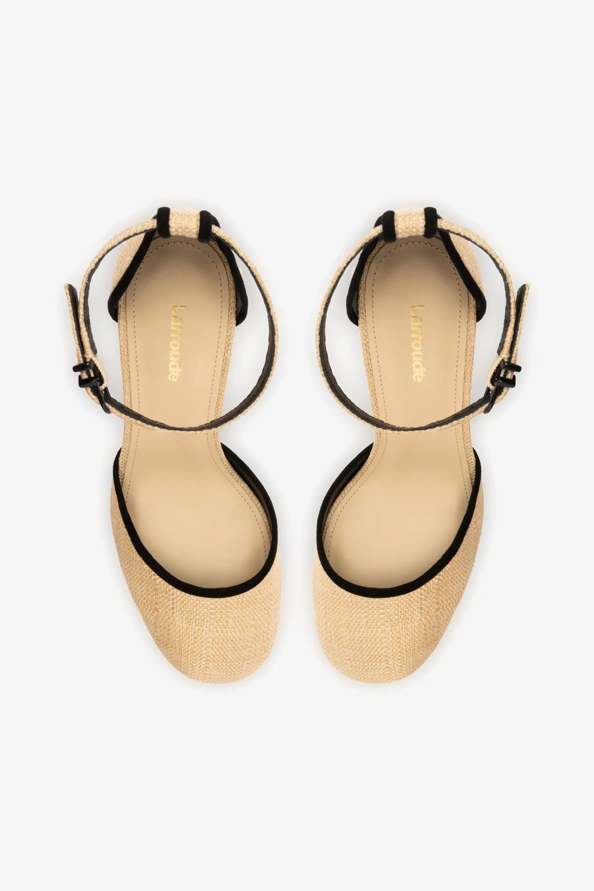 Ari Pump In Beige Raffia and Black Trimming,Women Heel