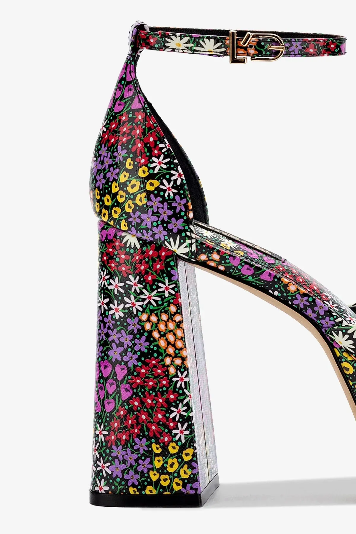 Ari Pump In Black Mixed Flowers Print Saffiano Patent Leather,Women Heel