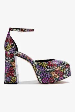 Ari Pump In Black Mixed Flowers Print Saffiano Patent Leather,Women Heel
