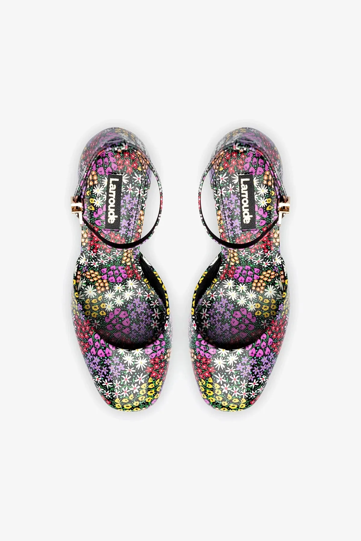 Ari Pump In Black Mixed Flowers Print Saffiano Patent Leather,Women Heel