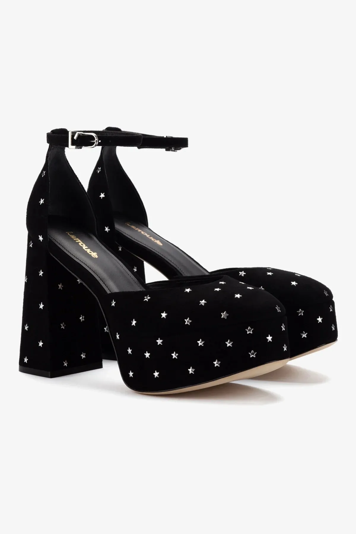 Ari Pump In Black Suede and Silver Stars,Women Heel