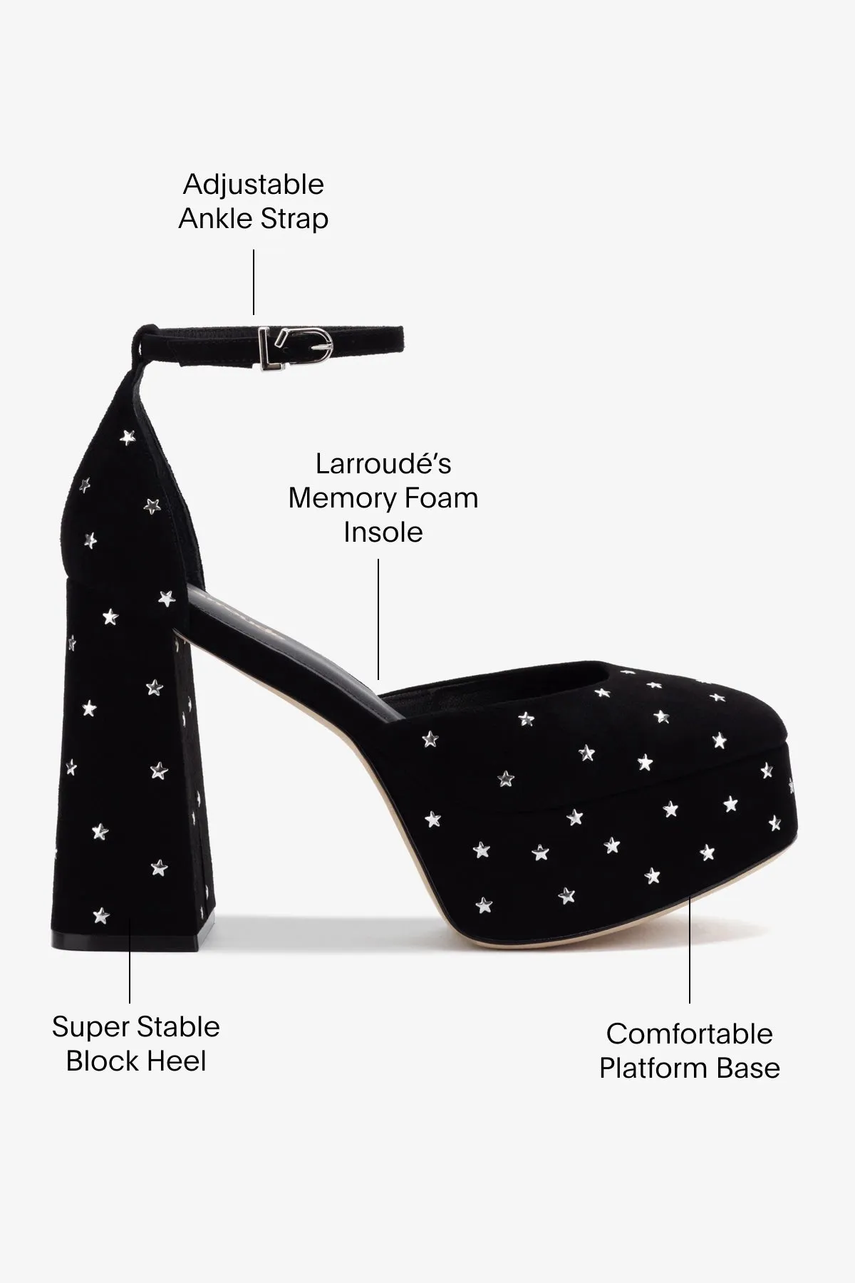 Ari Pump In Black Suede and Silver Stars,Women Heel