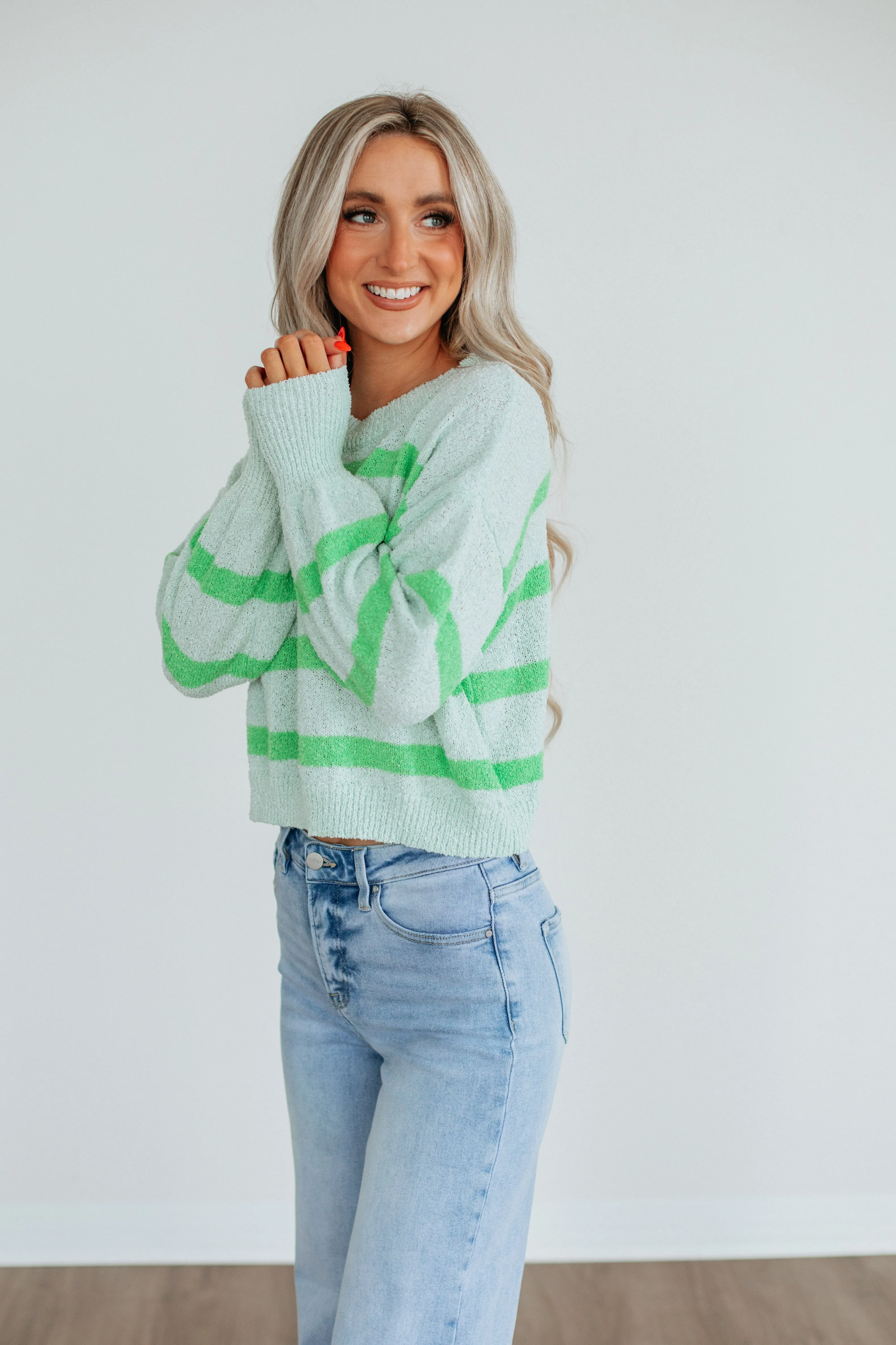 Aubriana Striped Sweater - Light Mint Mix,Women Sweater