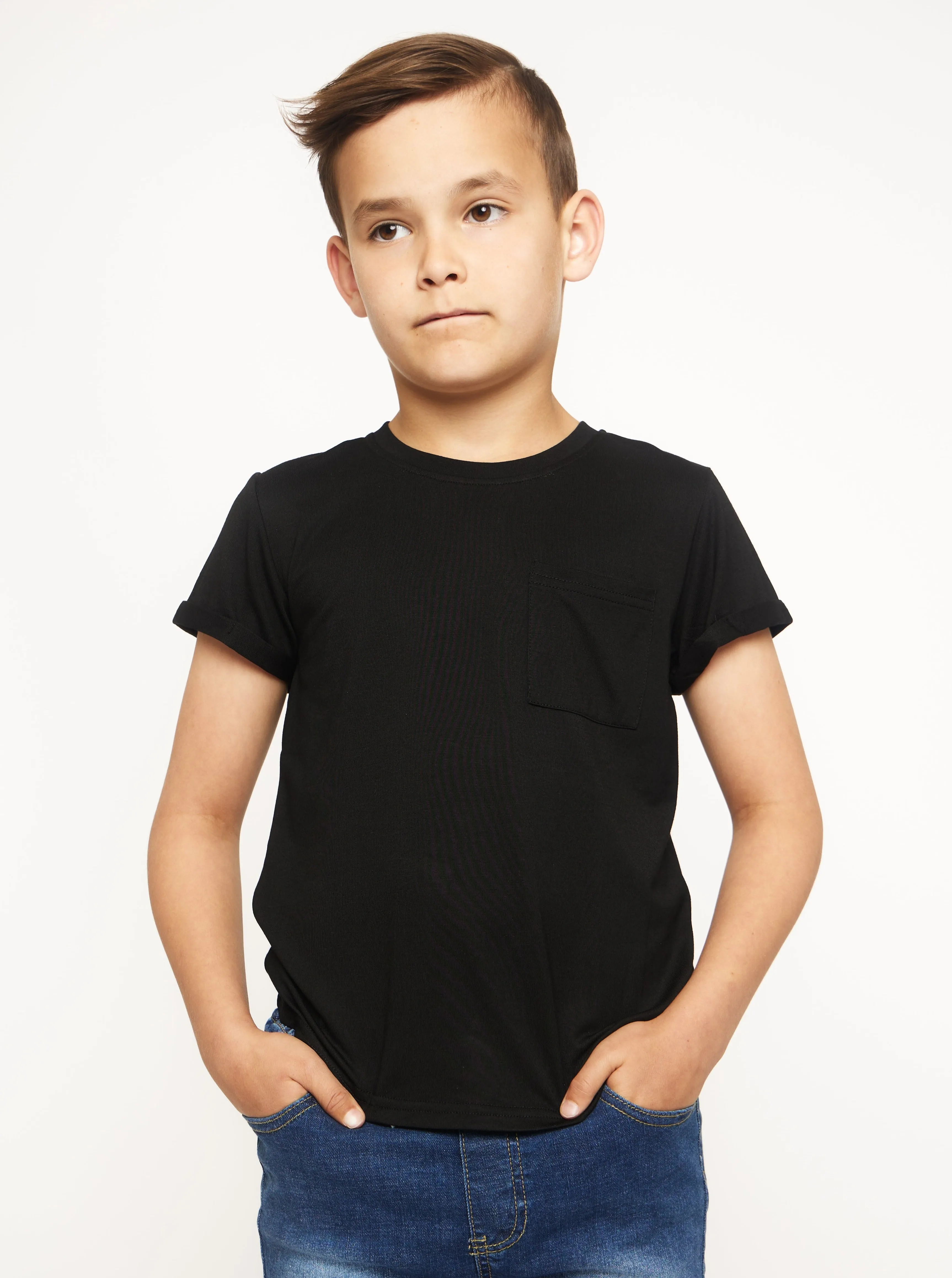 Bamboo Pocket Tee - Black,Kids