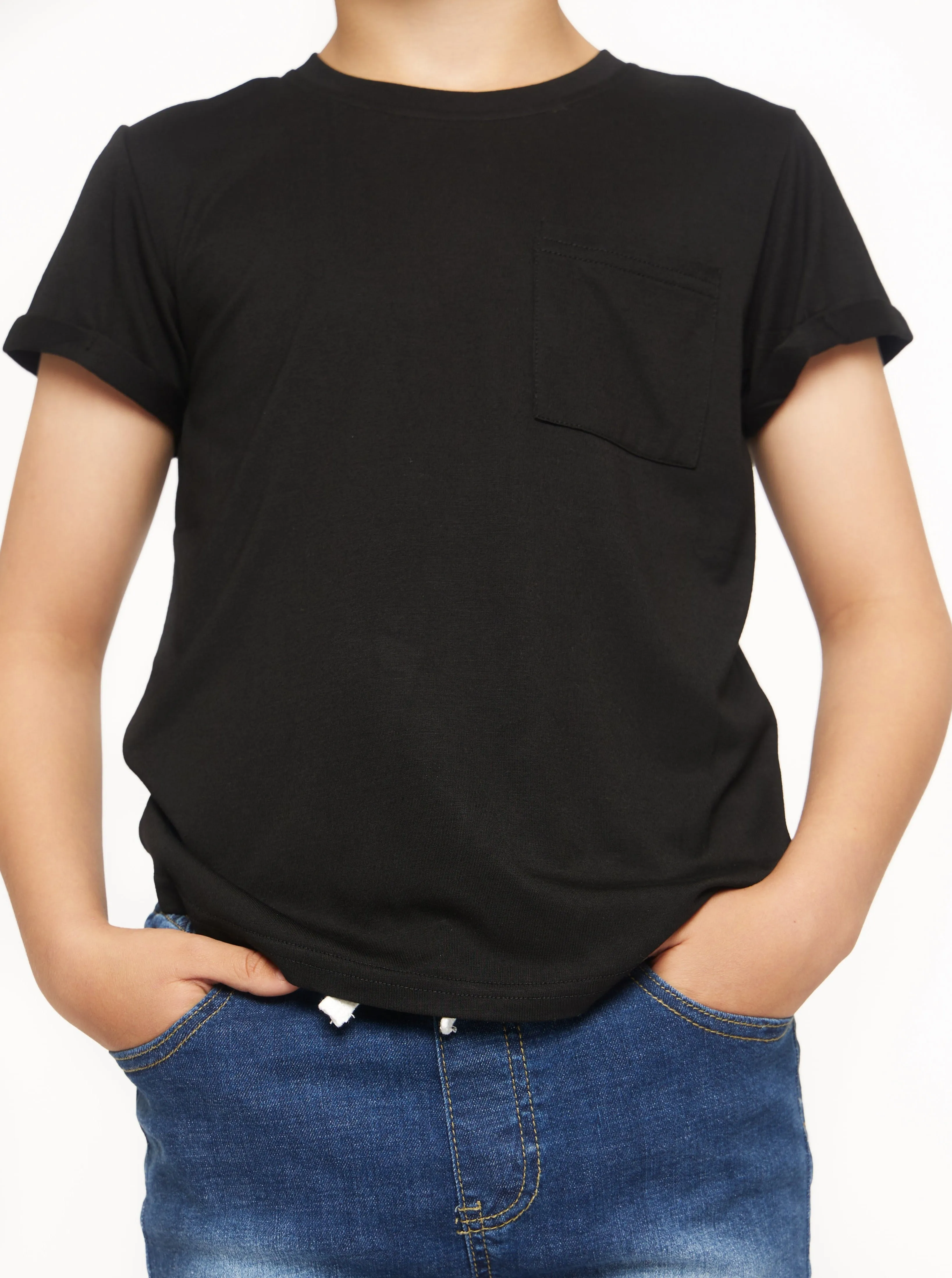 Bamboo Pocket Tee - Black,Kids