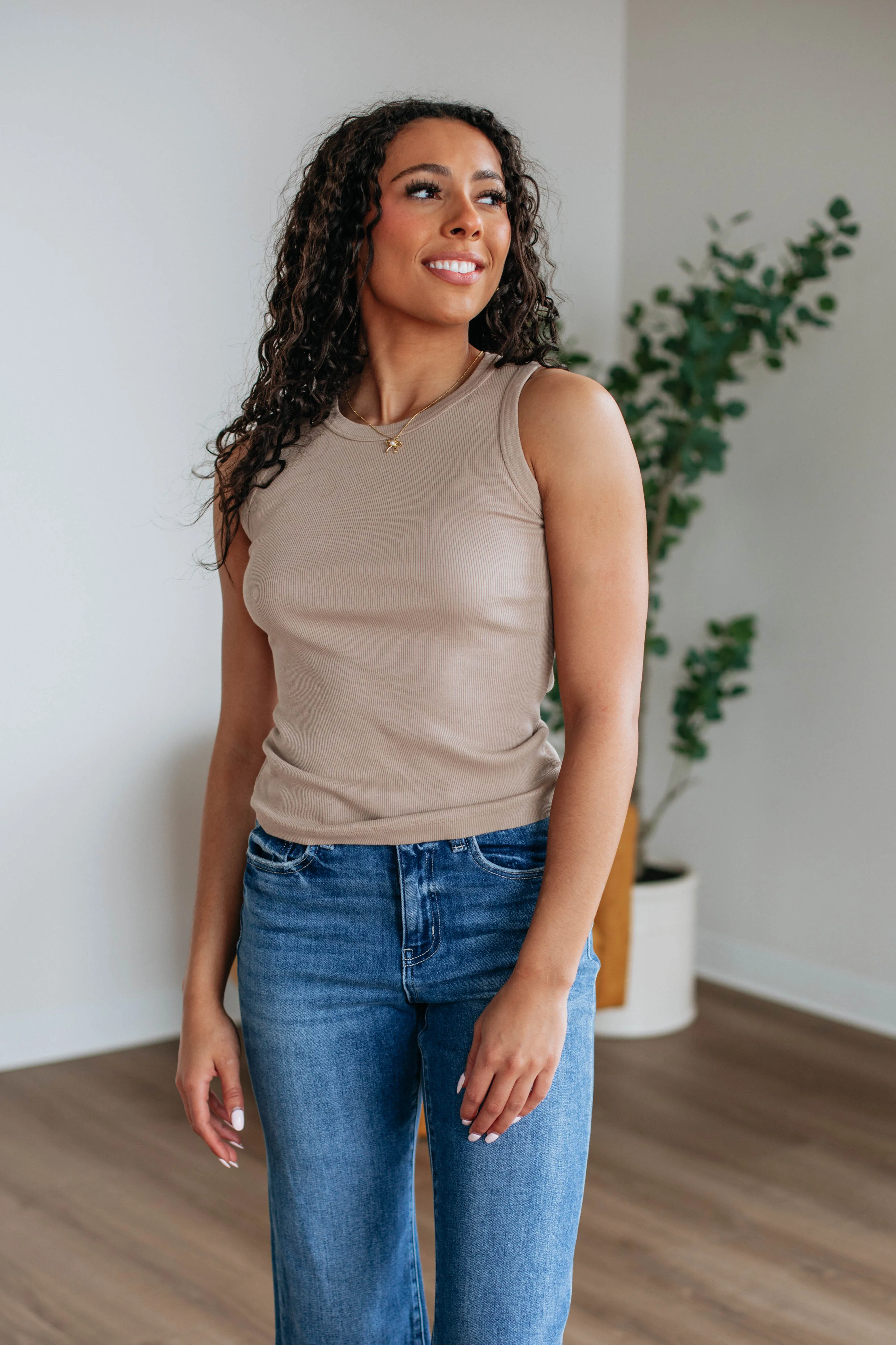 Brighton Ribbed Tank - Taupe,Women Tank